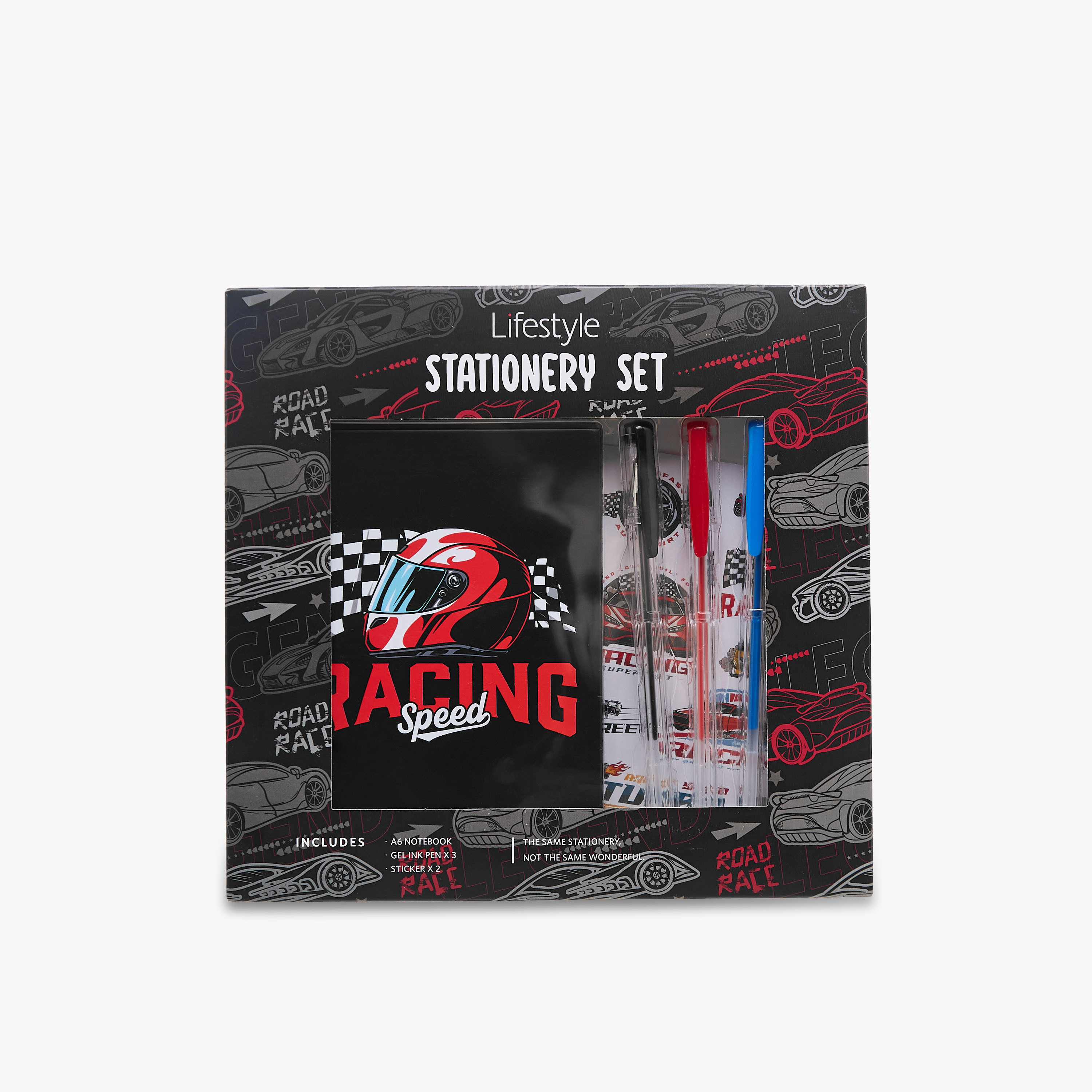 Racing Print Stationery Set with Notebook, Stickers, Pens - 6-Piece-school-stationery-sets-image-10