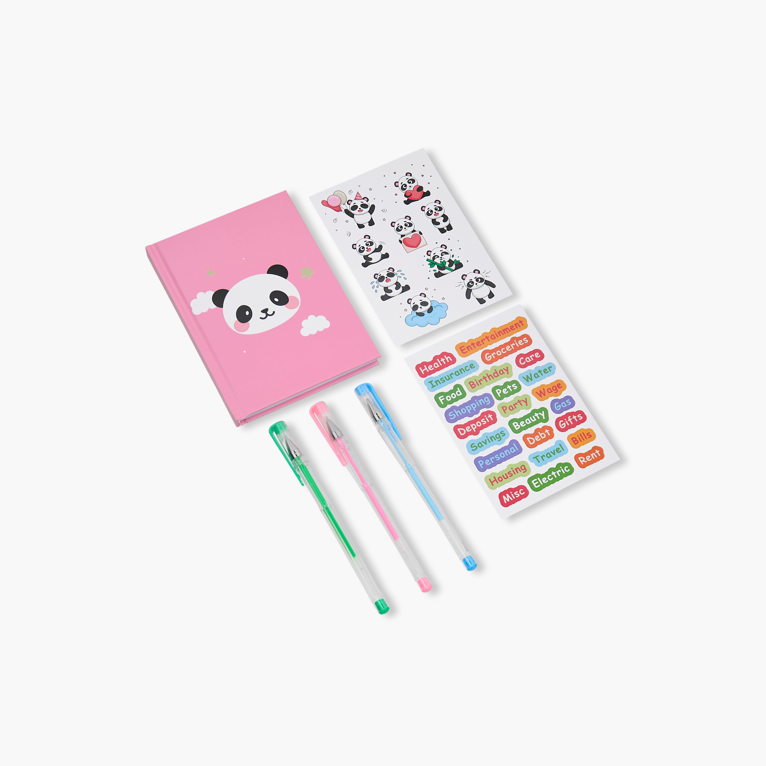 Panda Print Stationery Set with Notebook, Stickers, Pens - 6-Piece-school-stationery-sets-image-2