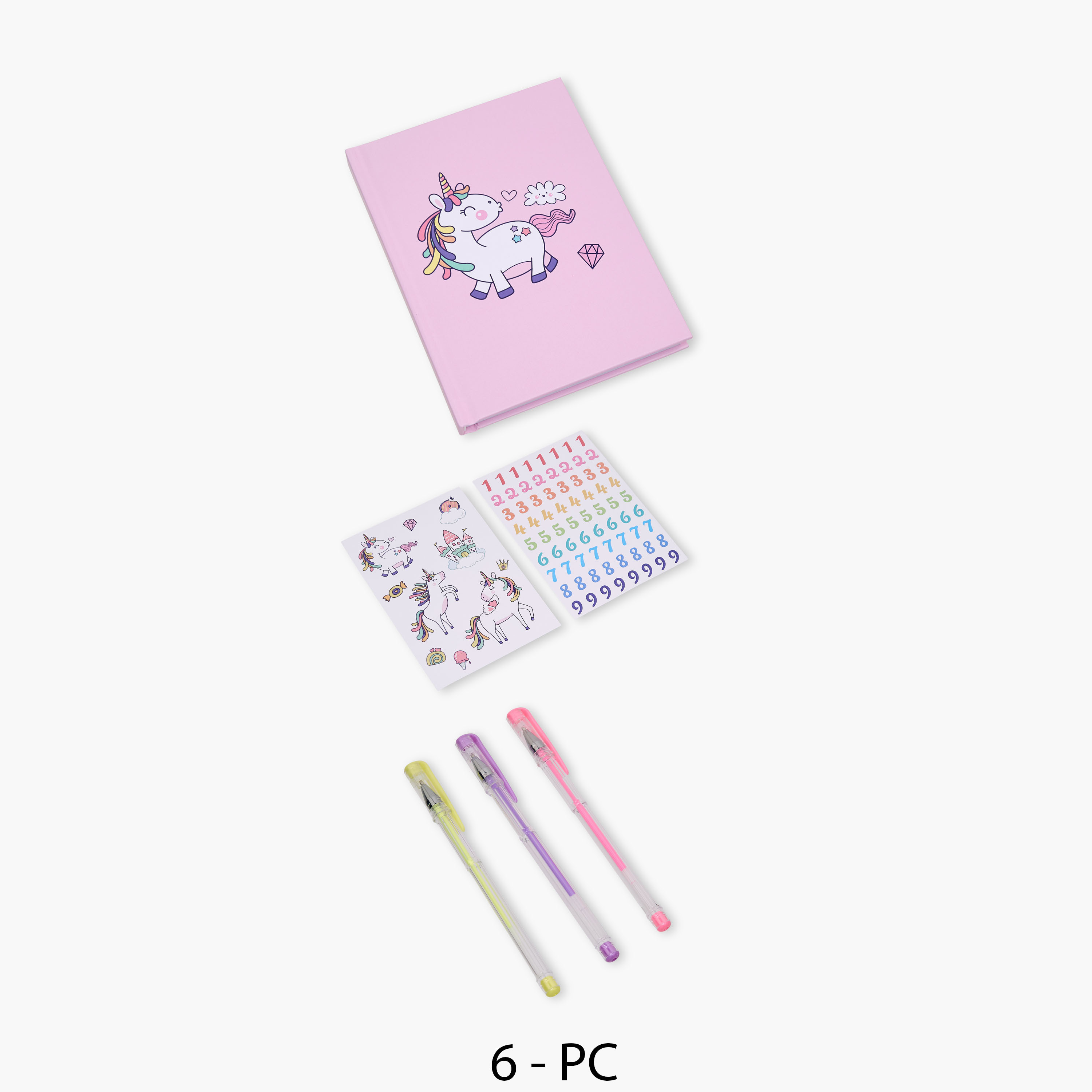 Unicorn Print Stationery Set with Notebook, Stickers, Pens - 6-Piece-school-stationery-sets-image-1