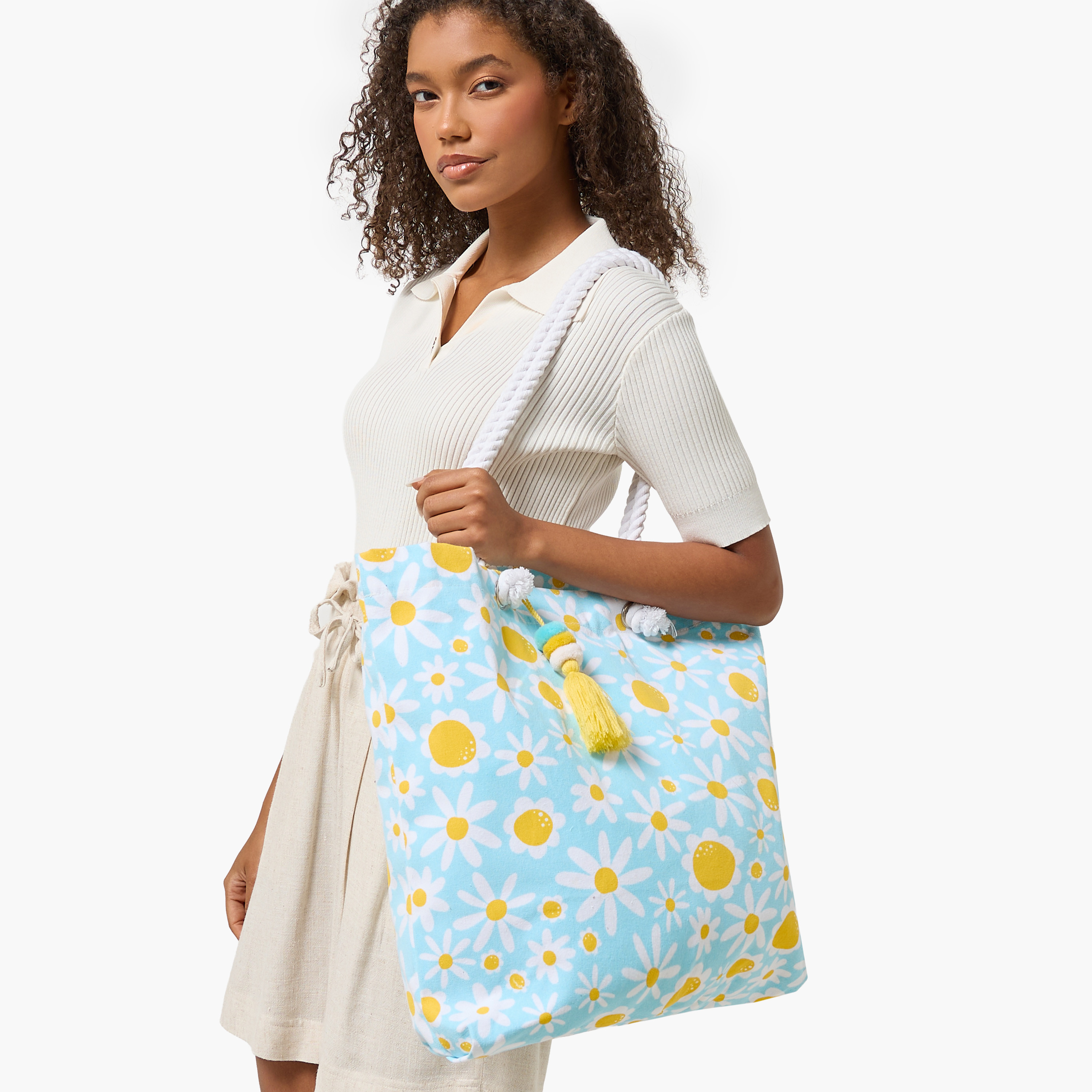 Daisy Print Tote Bag with Double Handle-women-bagsandwallets-handbags-image-2