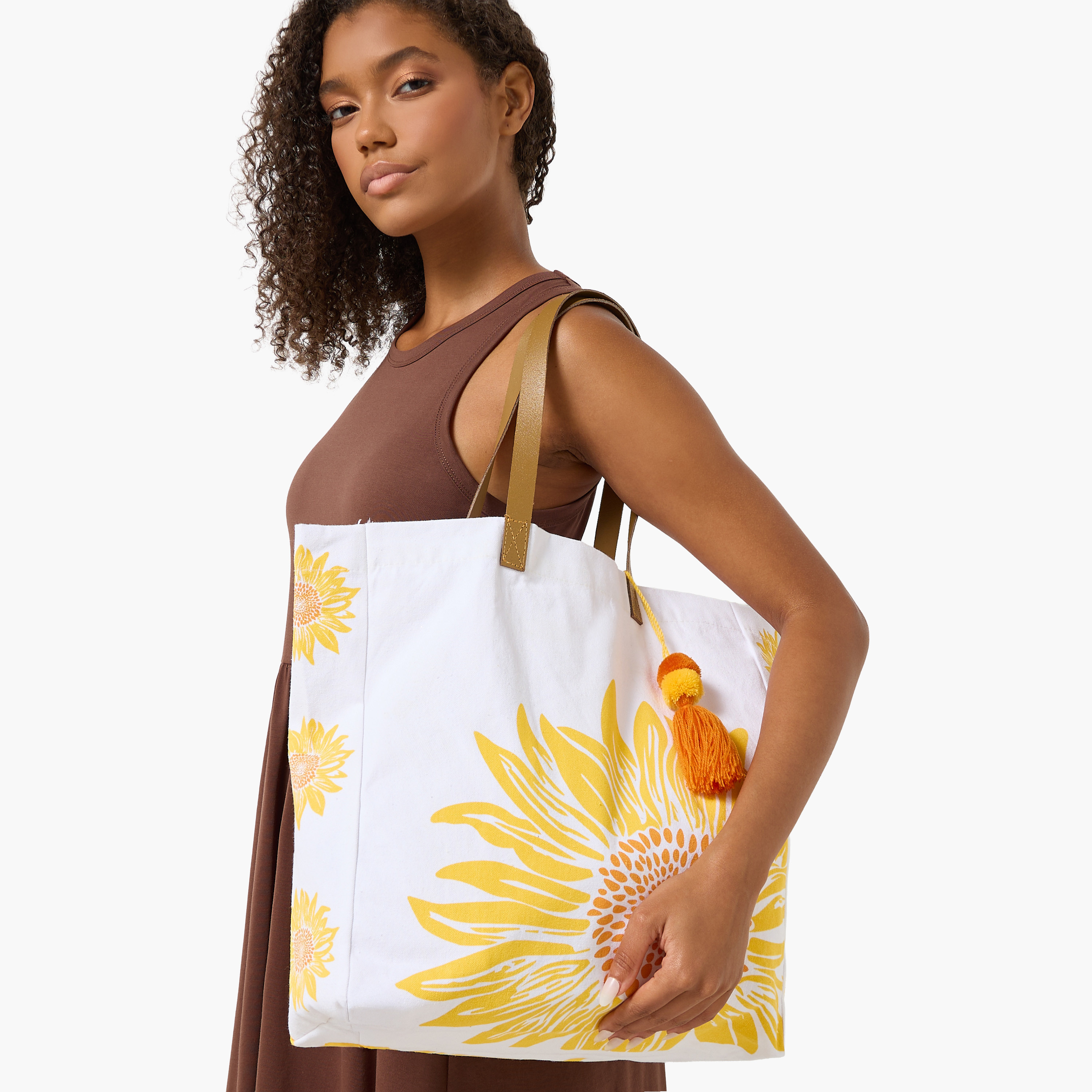 Sunflower Print Tote Bag with Double Handle-women-bagsandwallets-handbags-image-2