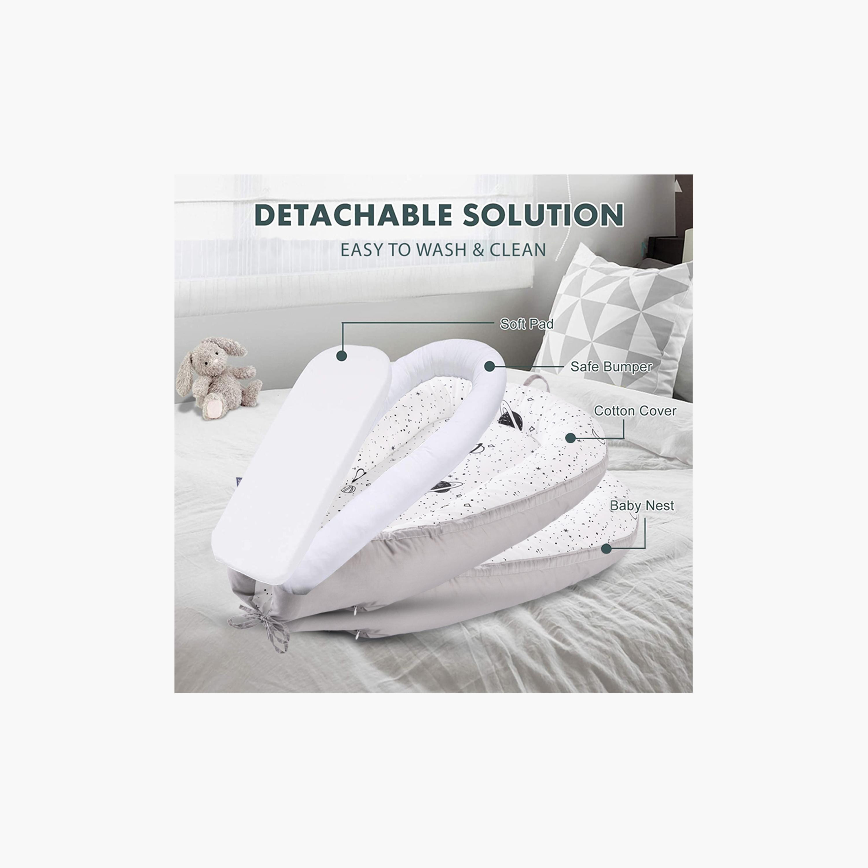 Little Story Soft Breathable Fiberfill Printed Lounger Bed - Galaxy - Newborn-baby-nursery-babybedding-image-9