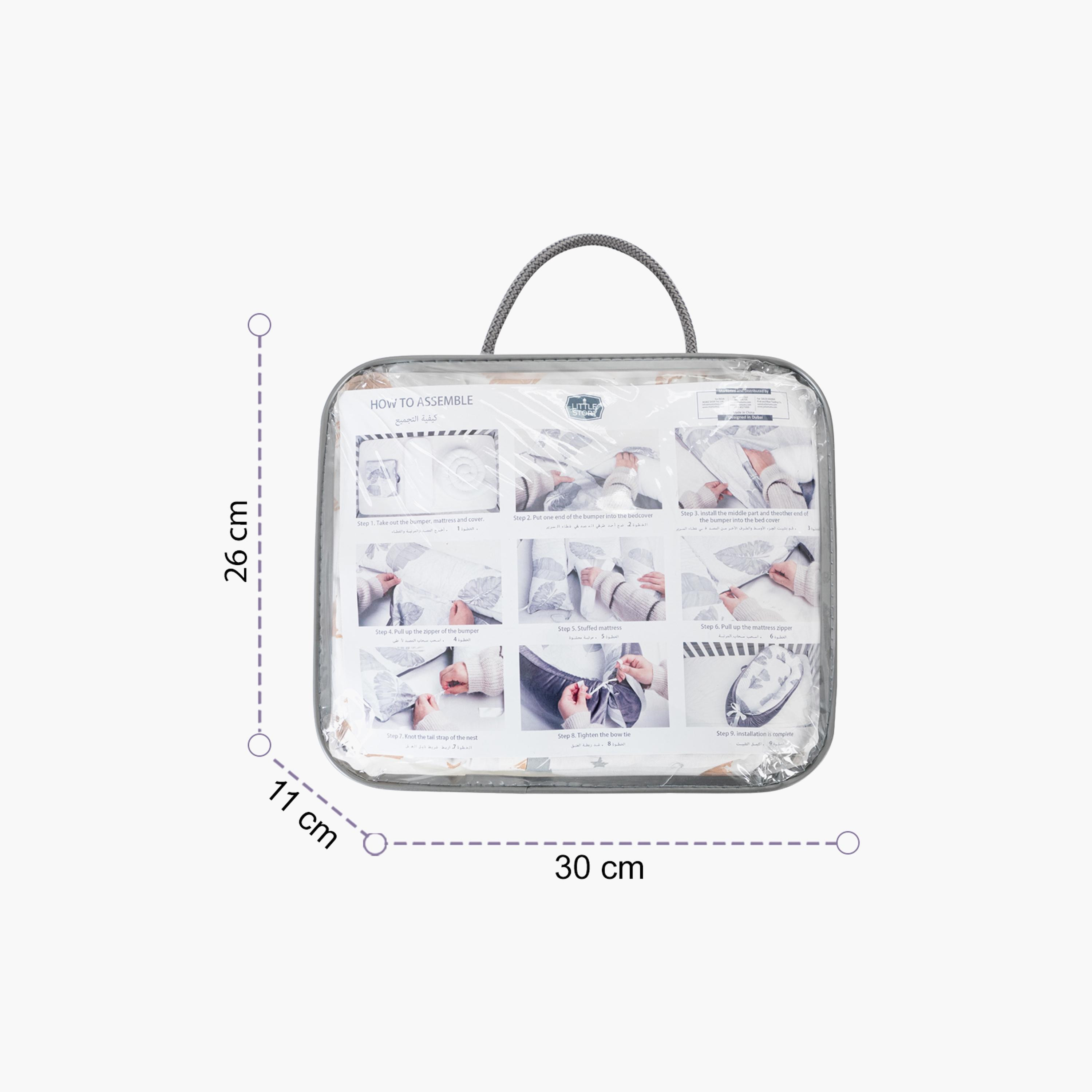 Little Story Soft Breathable Fiberfill Leaf Printed Lounger Bed - White Grey - Newborn-baby-nursery-babybedding-image-2