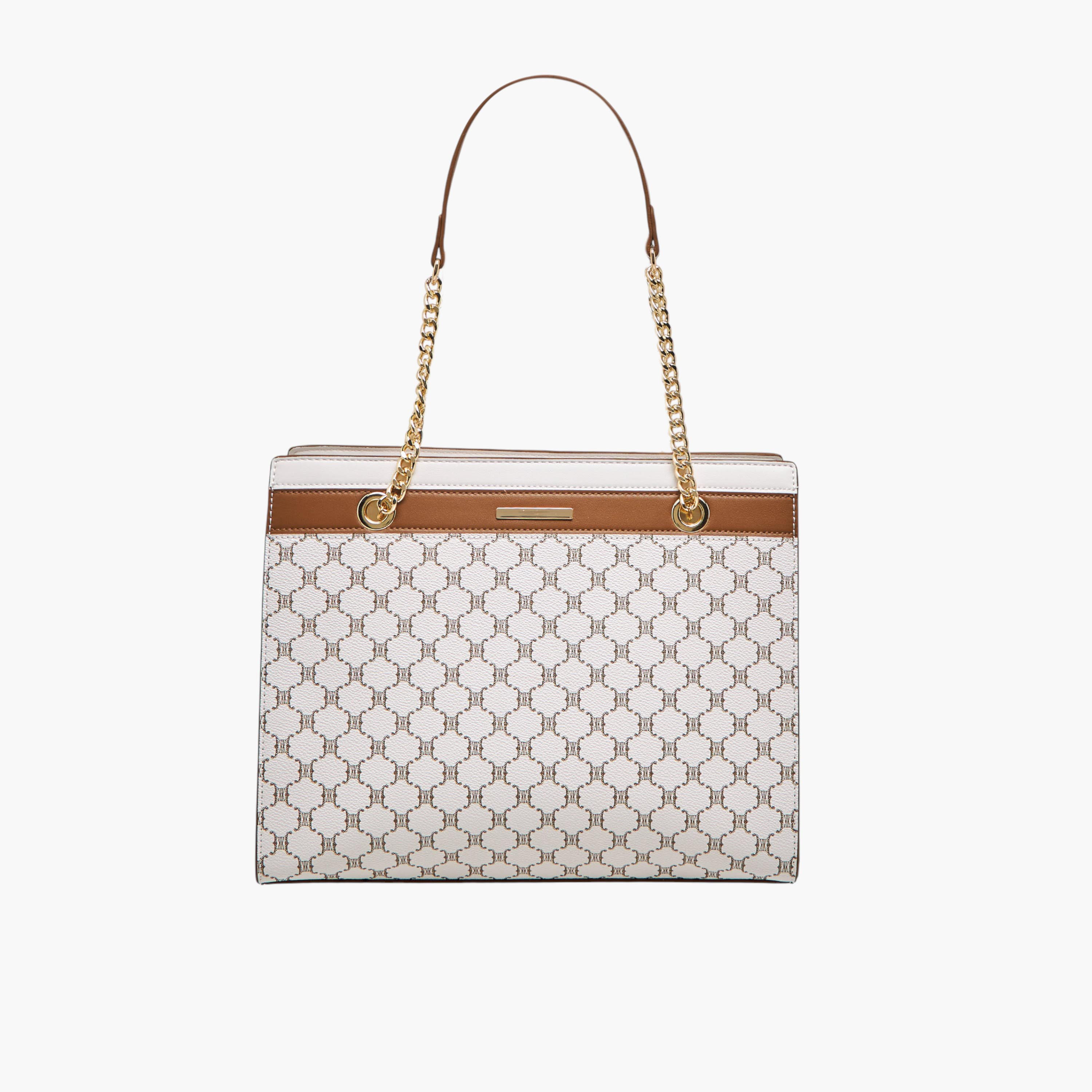 Sasha Kodes Monogram Print Tote Bag with Double Handles-women-bagsandwallets-handbags-image-1