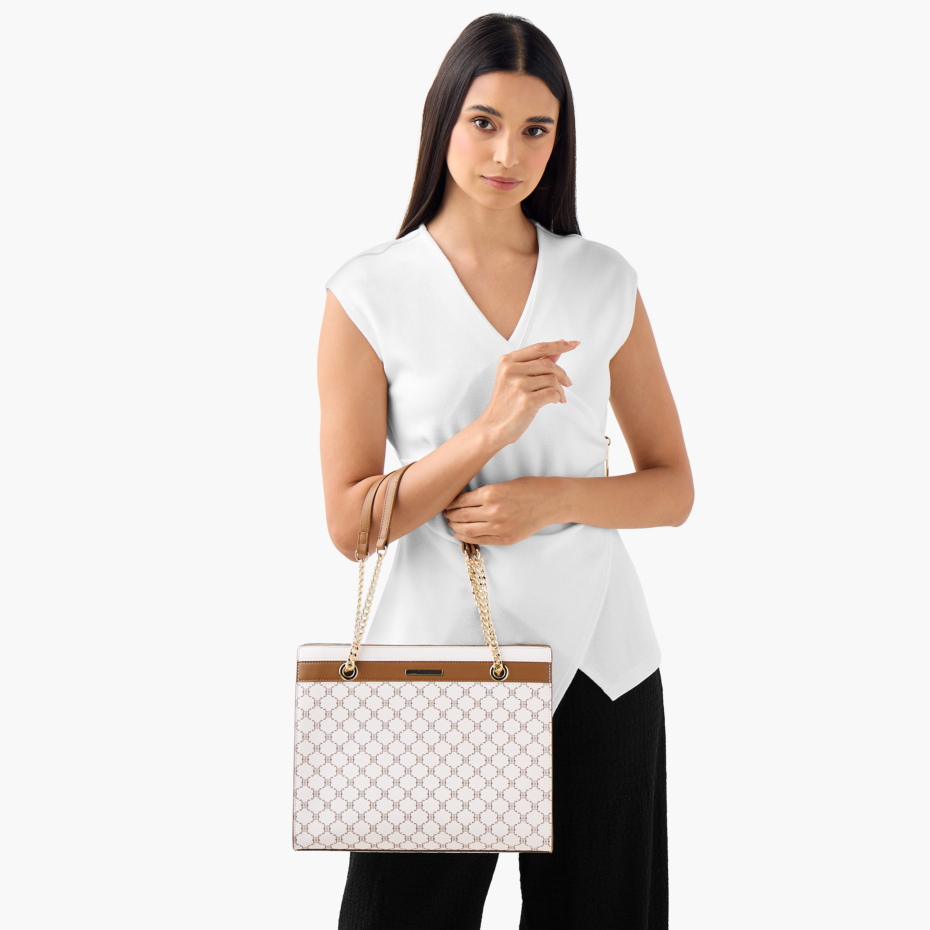 Sasha Kodes Monogram Print Tote Bag with Double Handles-women-bagsandwallets-handbags-image-2