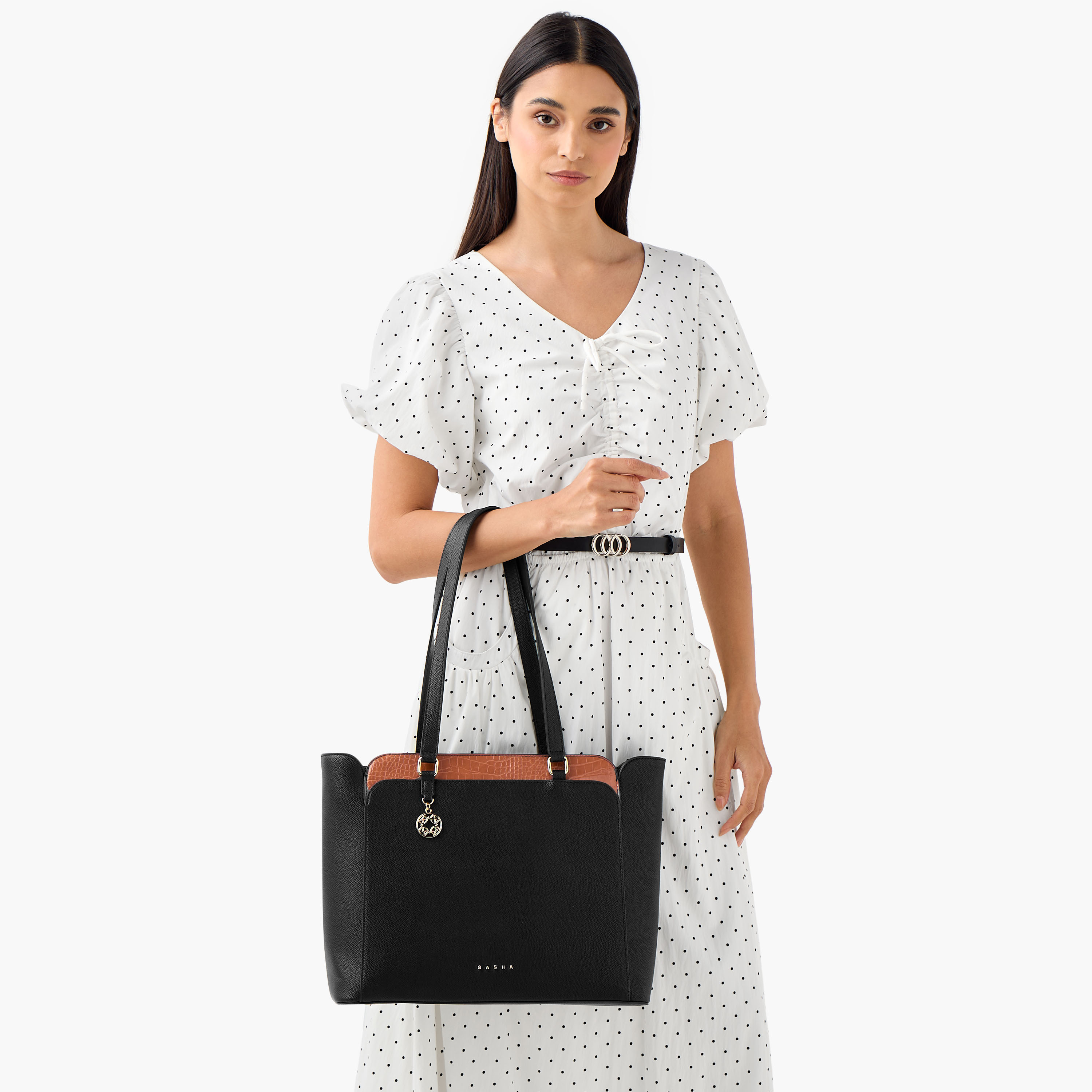 Sasha Kodes Textured Tote Bag with Double Handles-women-bagsandwallets-handbags-image-2