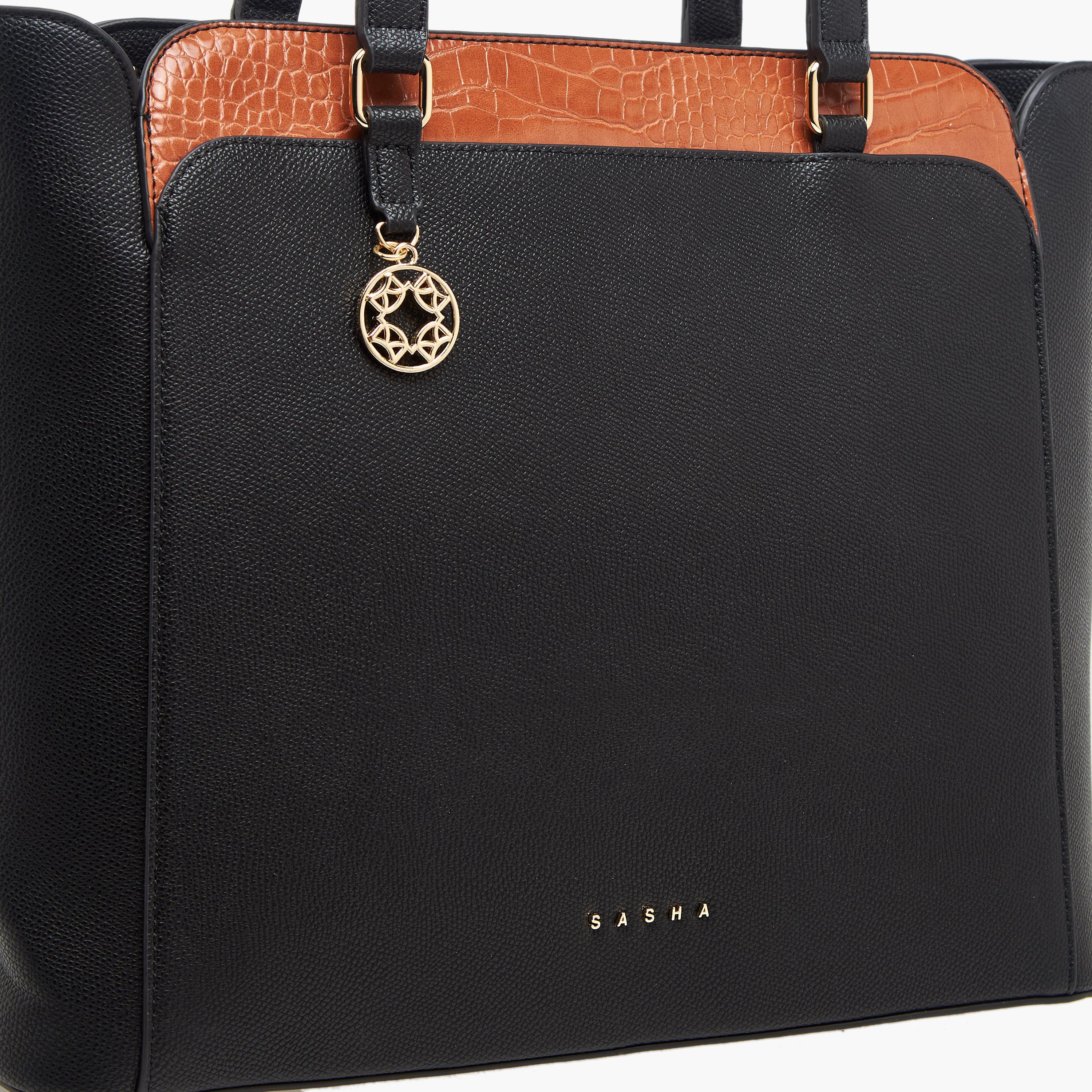 Sasha Kodes Textured Tote Bag with Double Handles-women-bagsandwallets-handbags-image-5