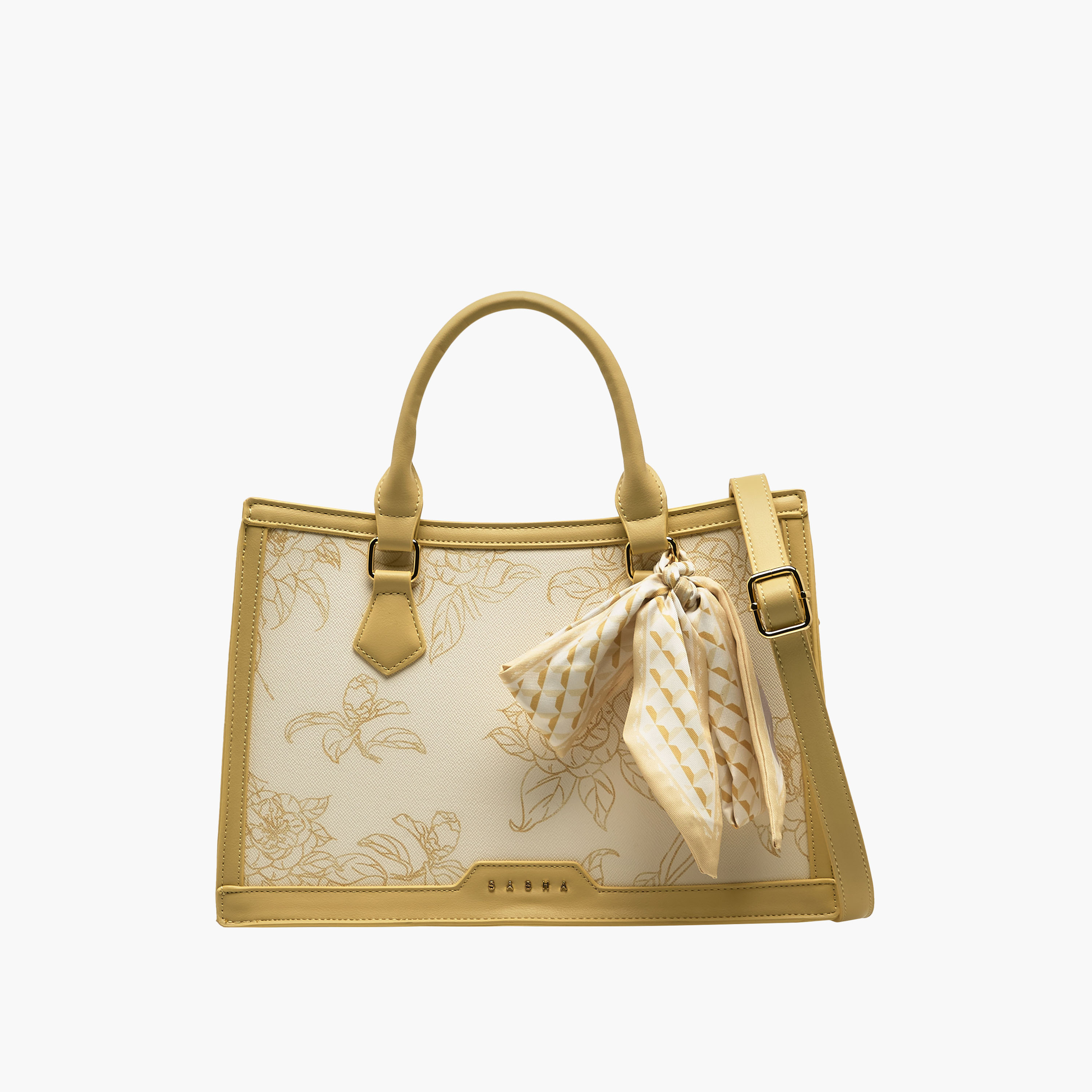 Sasha Kodes Floral Print Tote Bag with Scarf Detail-women-bagsandwallets-handbags-image-1