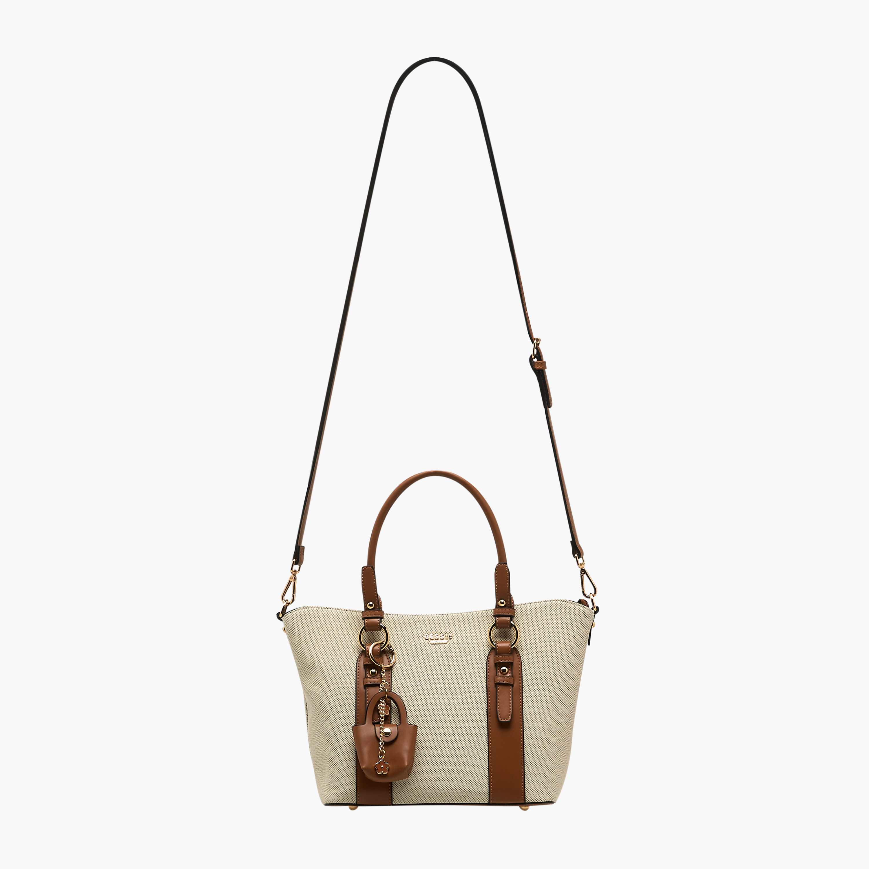 Bessie London Textured Tote Bag with Charm Detail-women-bagsandwallets-handbags-image-3
