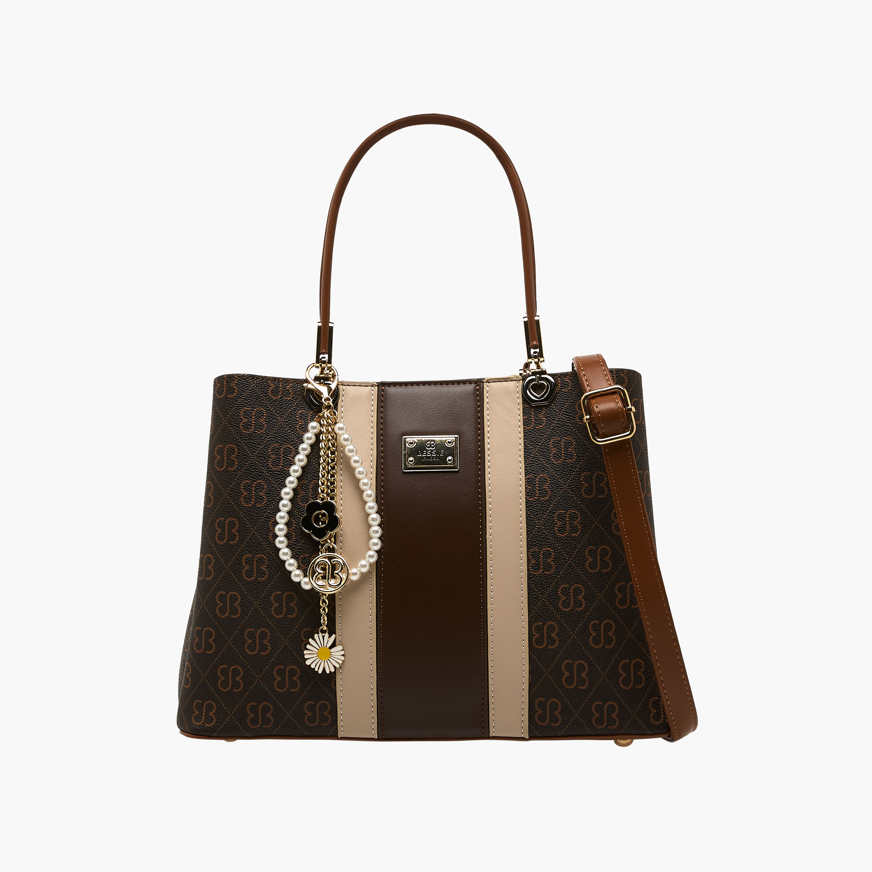 Bessie London Monogram Print Tote Bag with Charm Detail-women-bagsandwallets-handbags-image-1