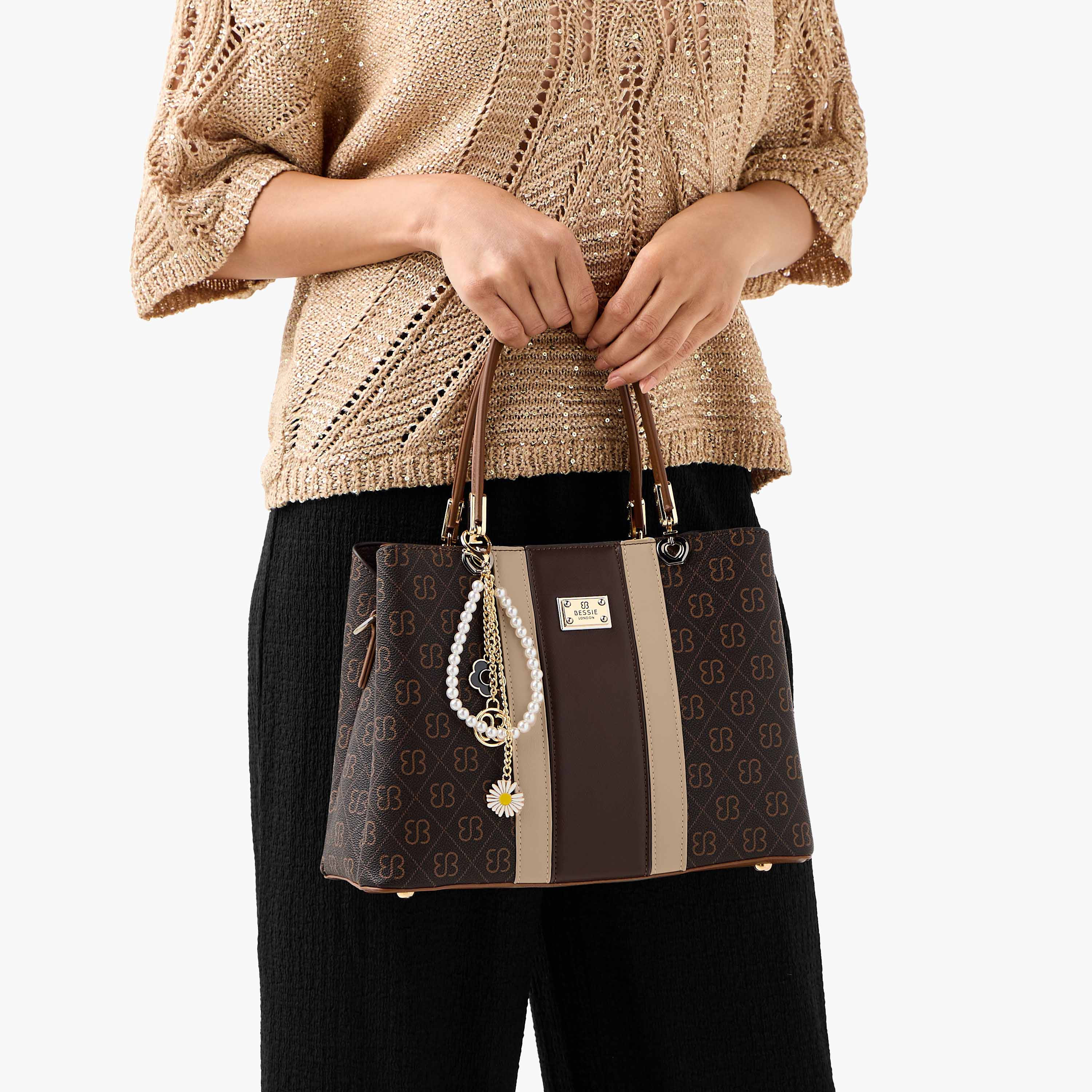 Bessie London Monogram Print Tote Bag with Charm Detail-women-bagsandwallets-handbags-image-2