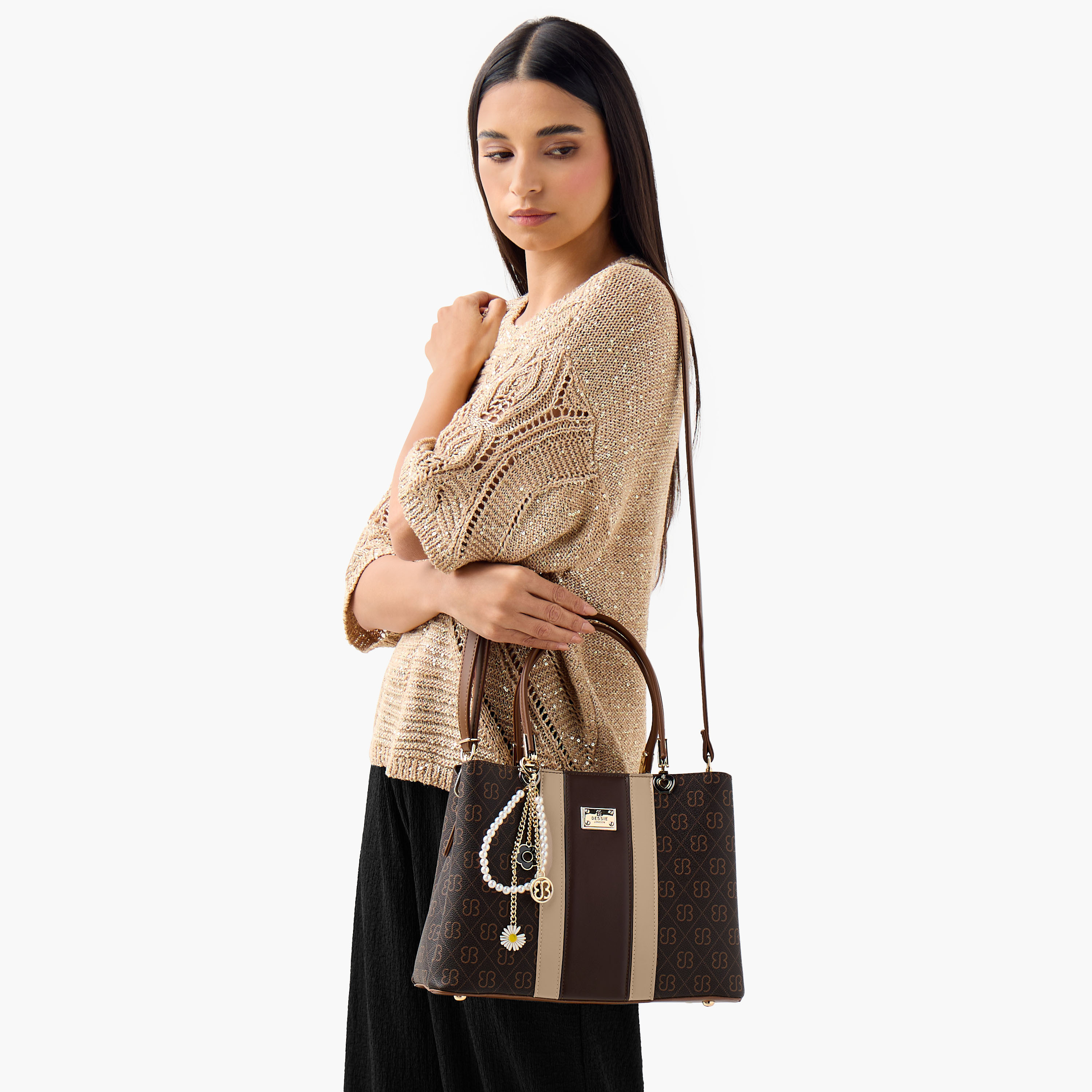 Bessie London Monogram Print Tote Bag with Charm Detail-women-bagsandwallets-handbags-image-8