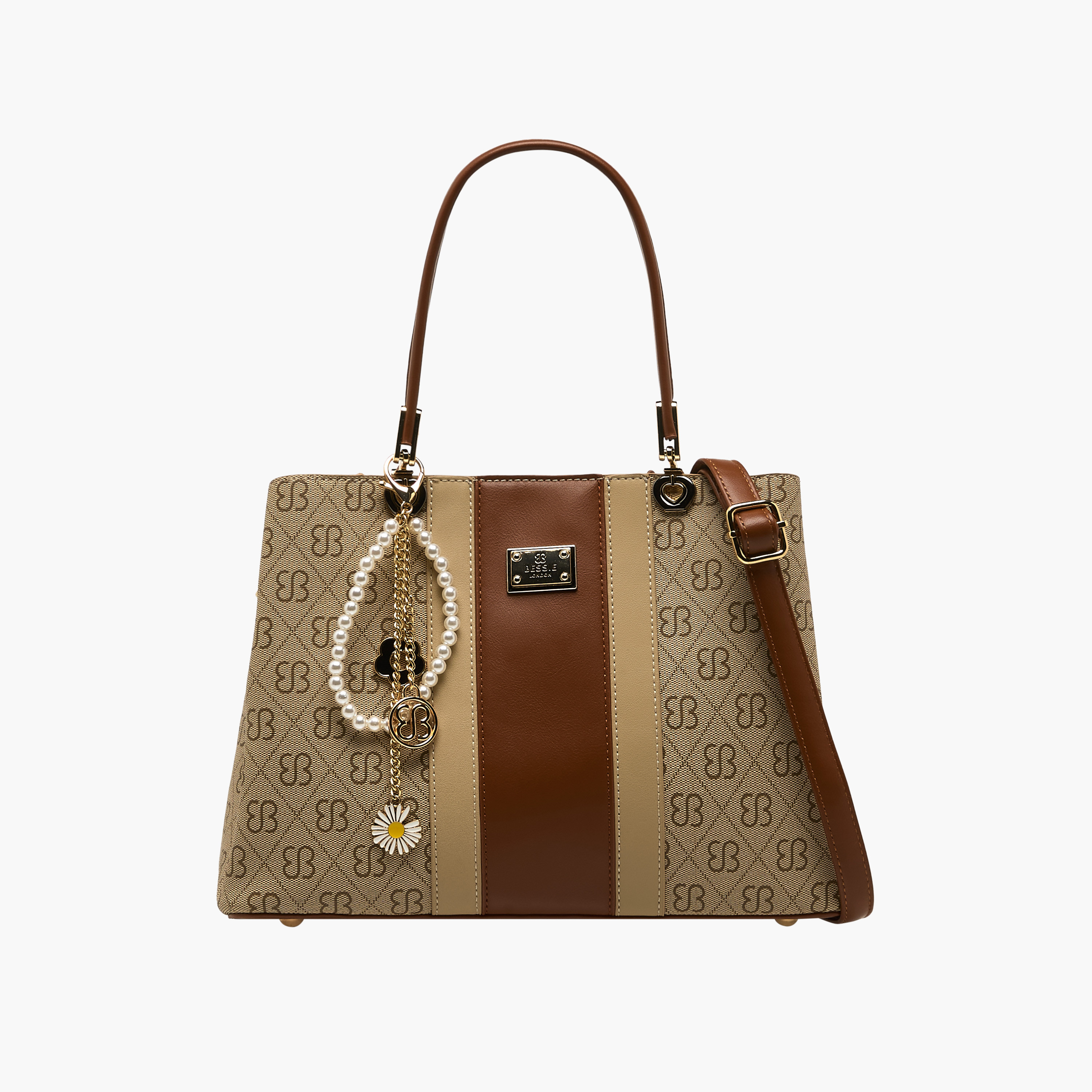 Bessie London Monogram Print Tote Bag with Charm Detail-women-bagsandwallets-handbags-image-1