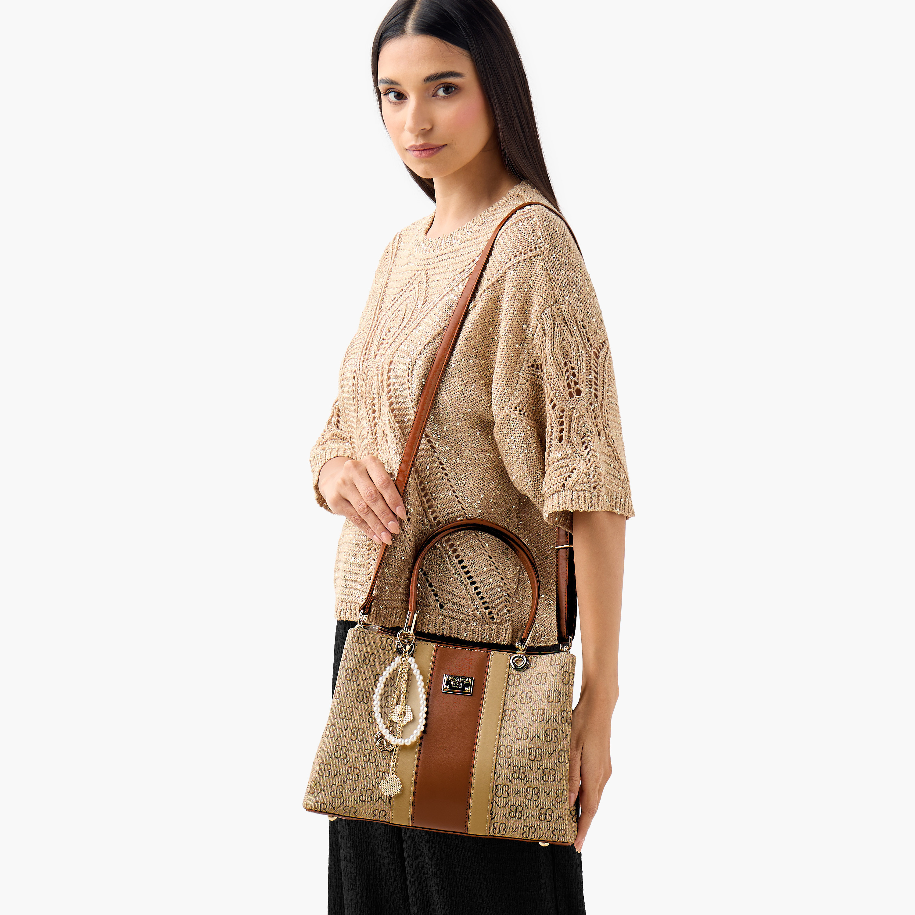 Bessie London Monogram Print Tote Bag with Charm Detail-women-bagsandwallets-handbags-image-2