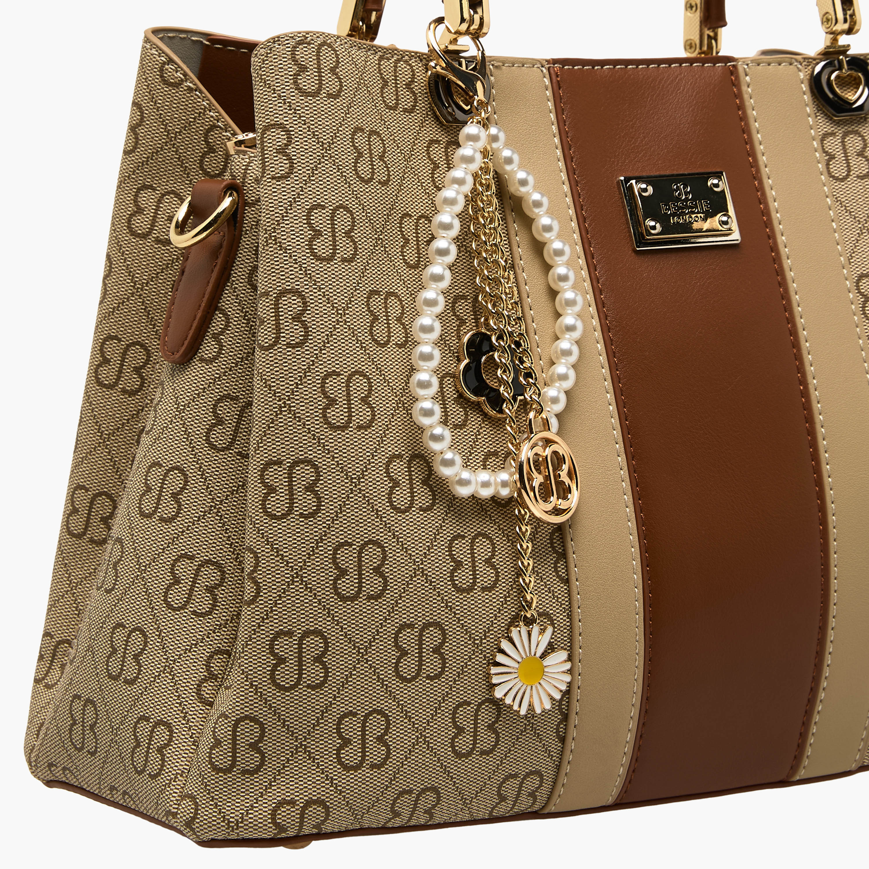 Bessie London Monogram Print Tote Bag with Charm Detail-women-bagsandwallets-handbags-image-5