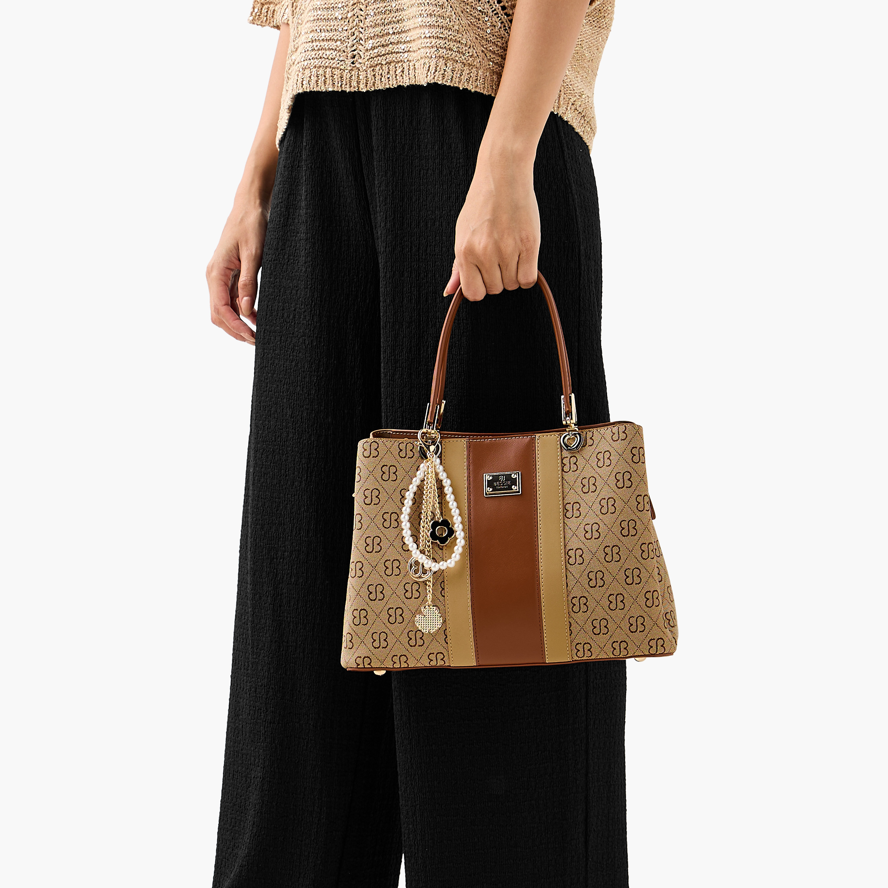 Bessie London Monogram Print Tote Bag with Charm Detail-women-bagsandwallets-handbags-image-8