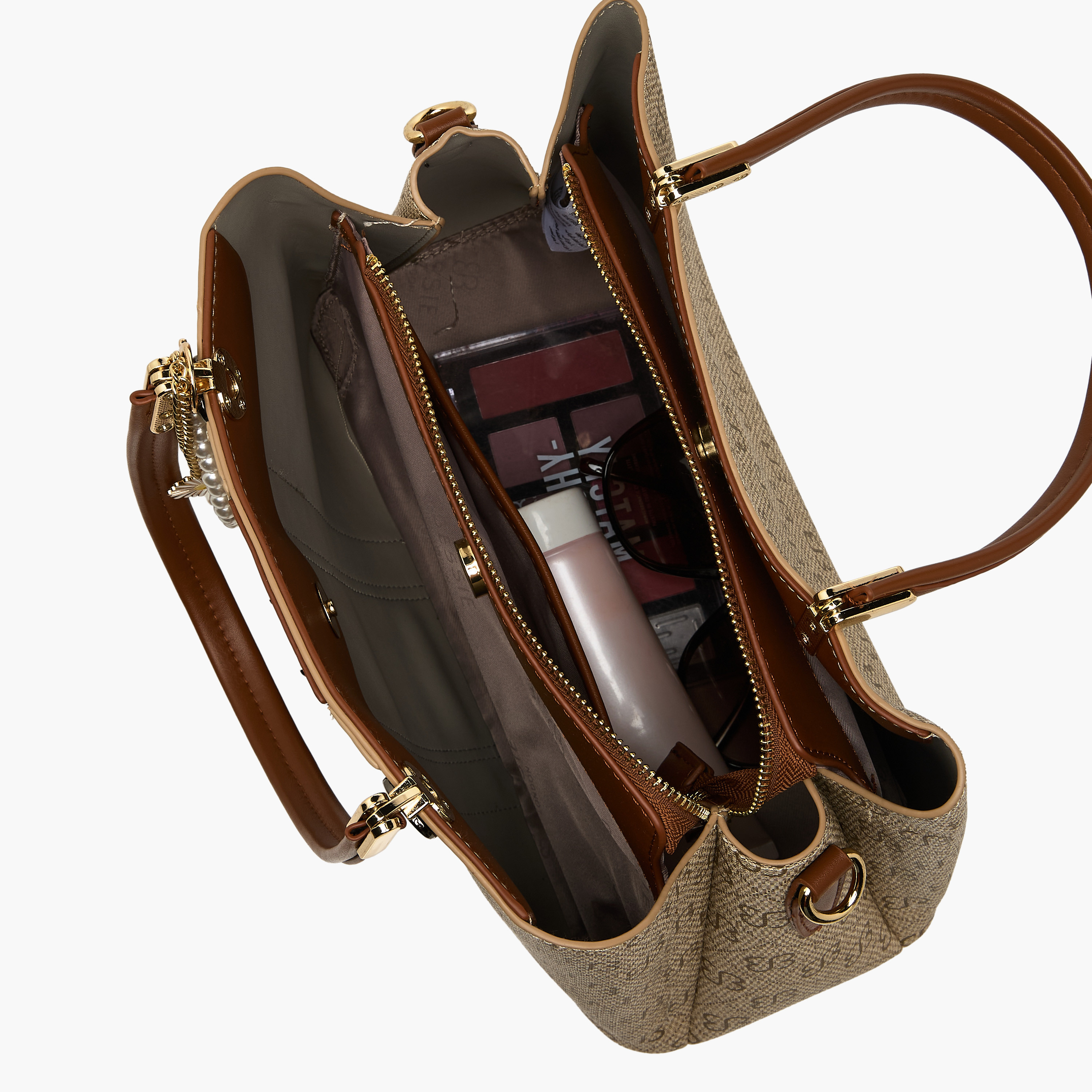 Bessie London Monogram Print Tote Bag with Charm Detail-women-bagsandwallets-handbags-image-9