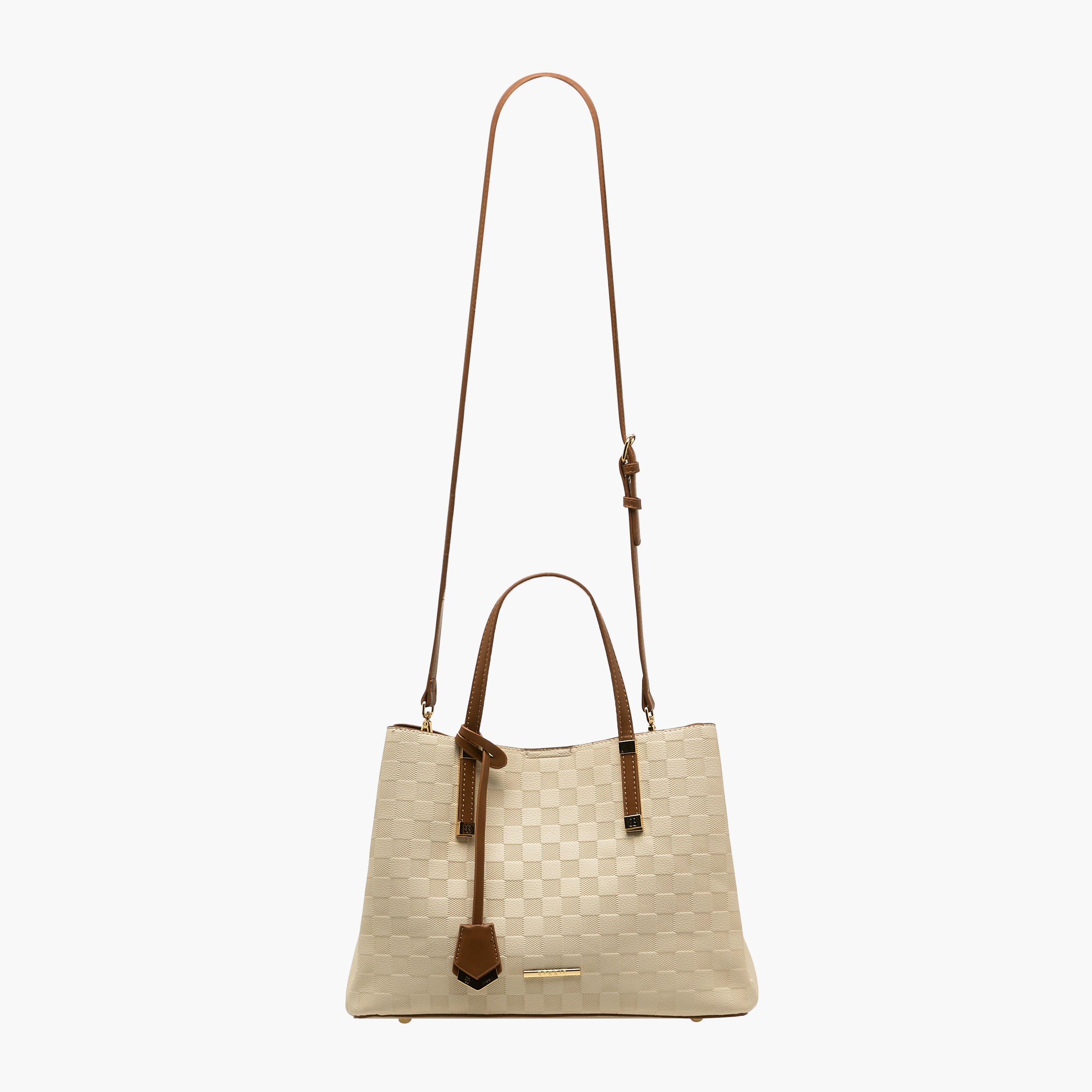 Bessie London Checked Tote Bag with Detachable Strap-women-bagsandwallets-handbags-image-3