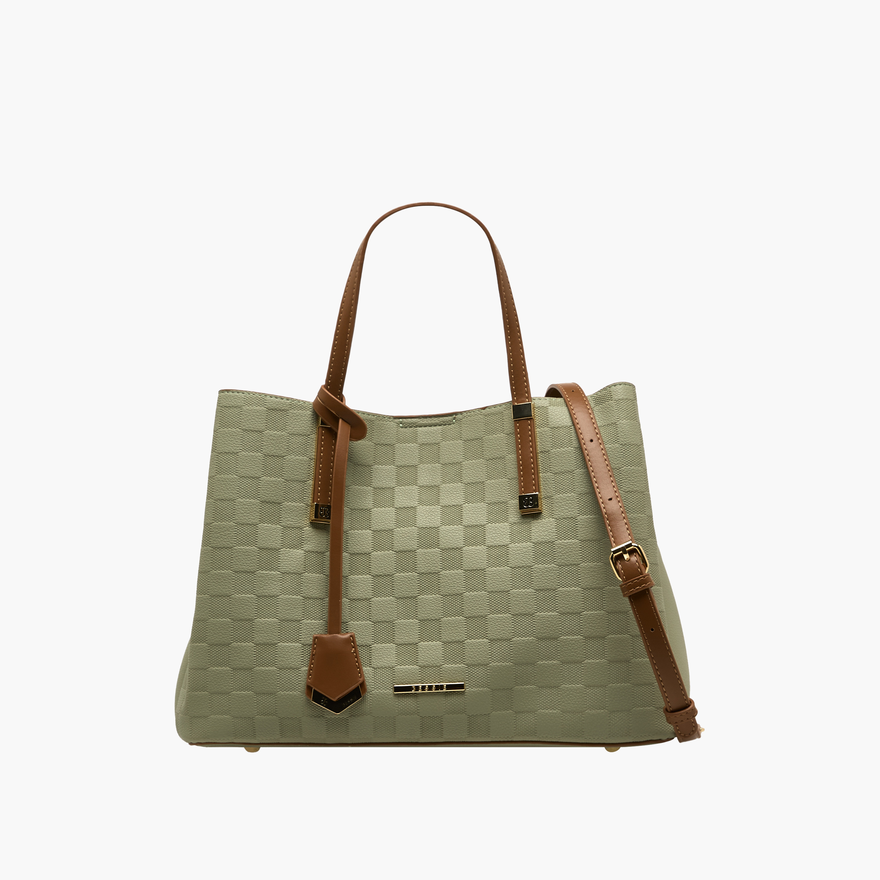 Bessie London Checked Tote Bag with Detachable Strap-women-bagsandwallets-handbags-image-1