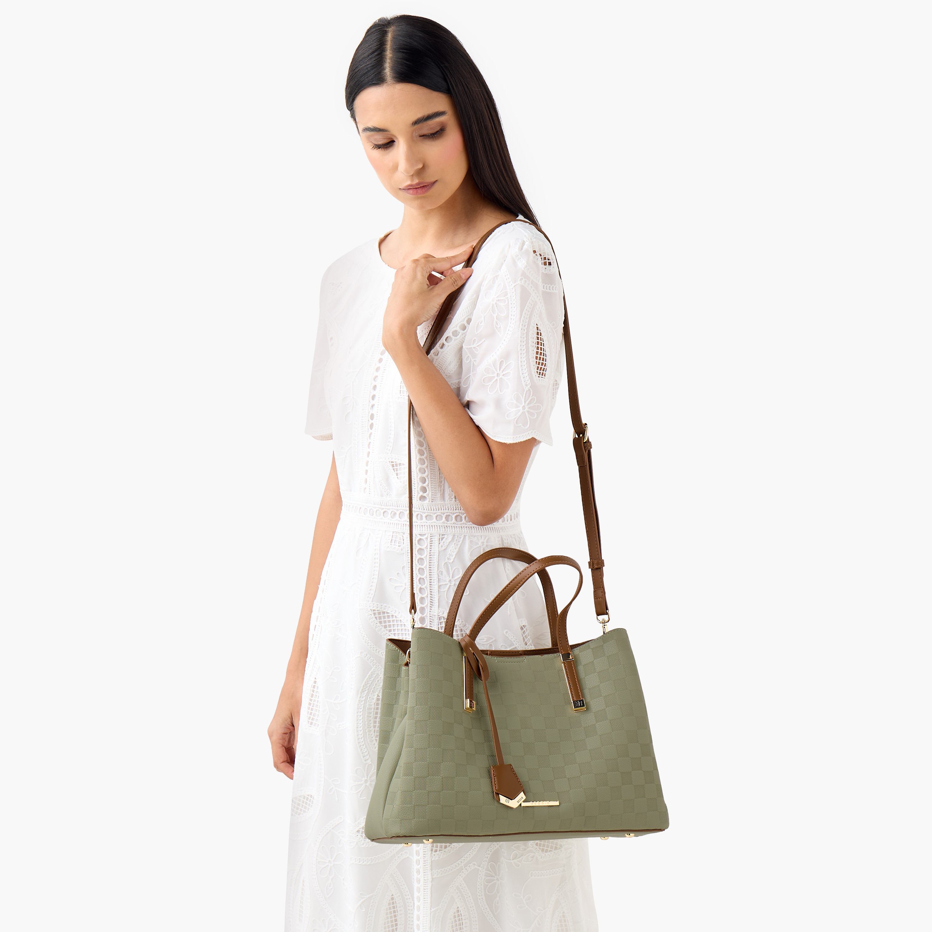Bessie London Checked Tote Bag with Detachable Strap-women-bagsandwallets-handbags-image-2