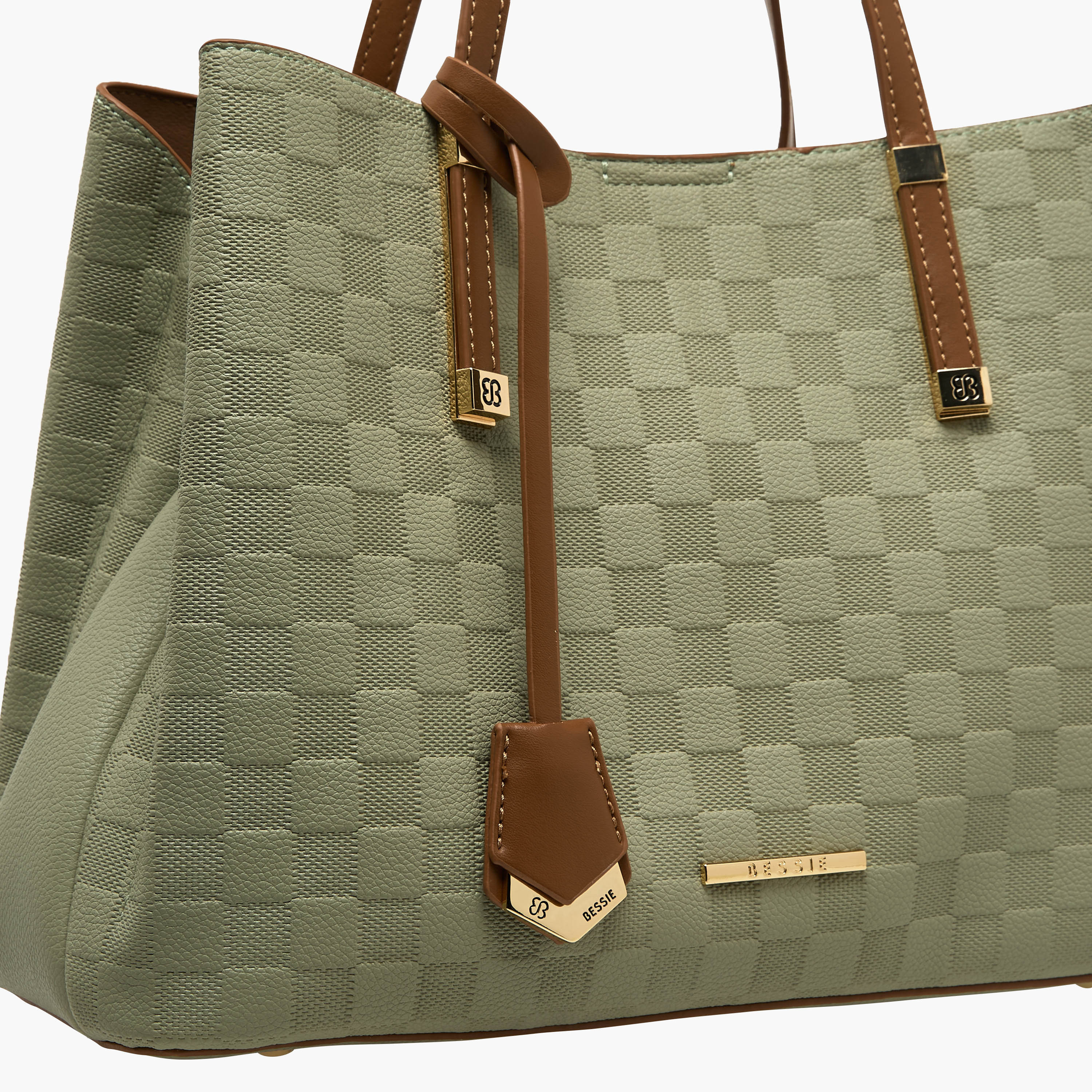 Bessie London Checked Tote Bag with Detachable Strap-women-bagsandwallets-handbags-image-5