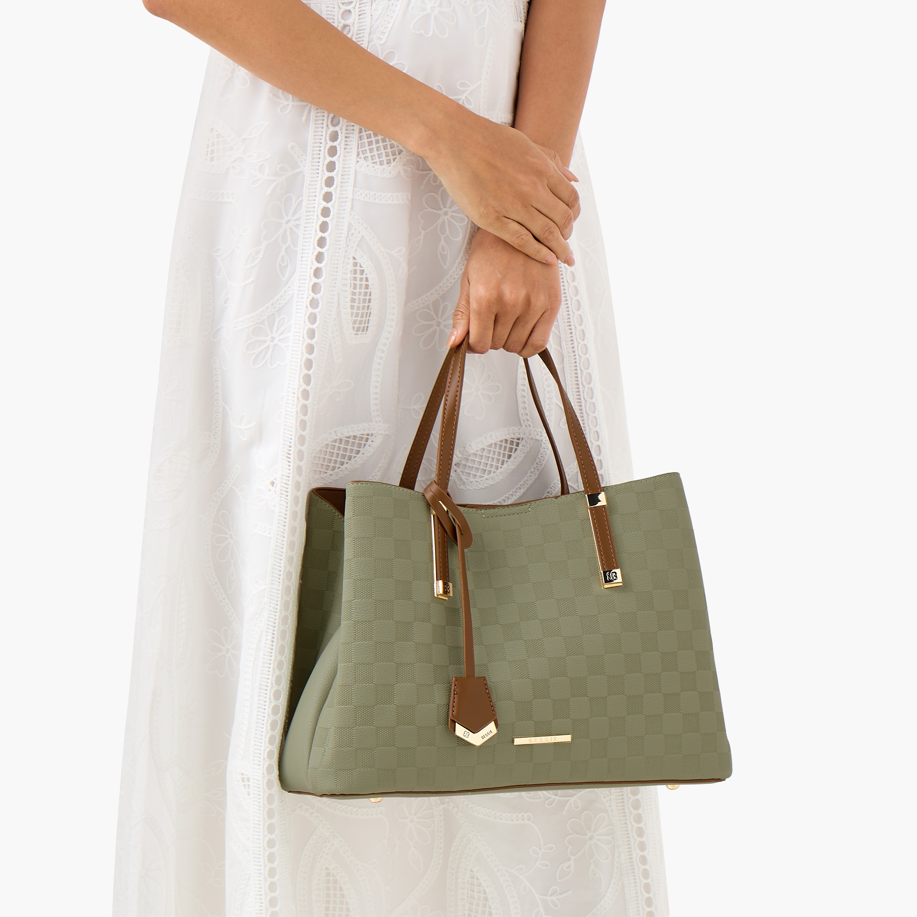 Bessie London Checked Tote Bag with Detachable Strap-women-bagsandwallets-handbags-image-8