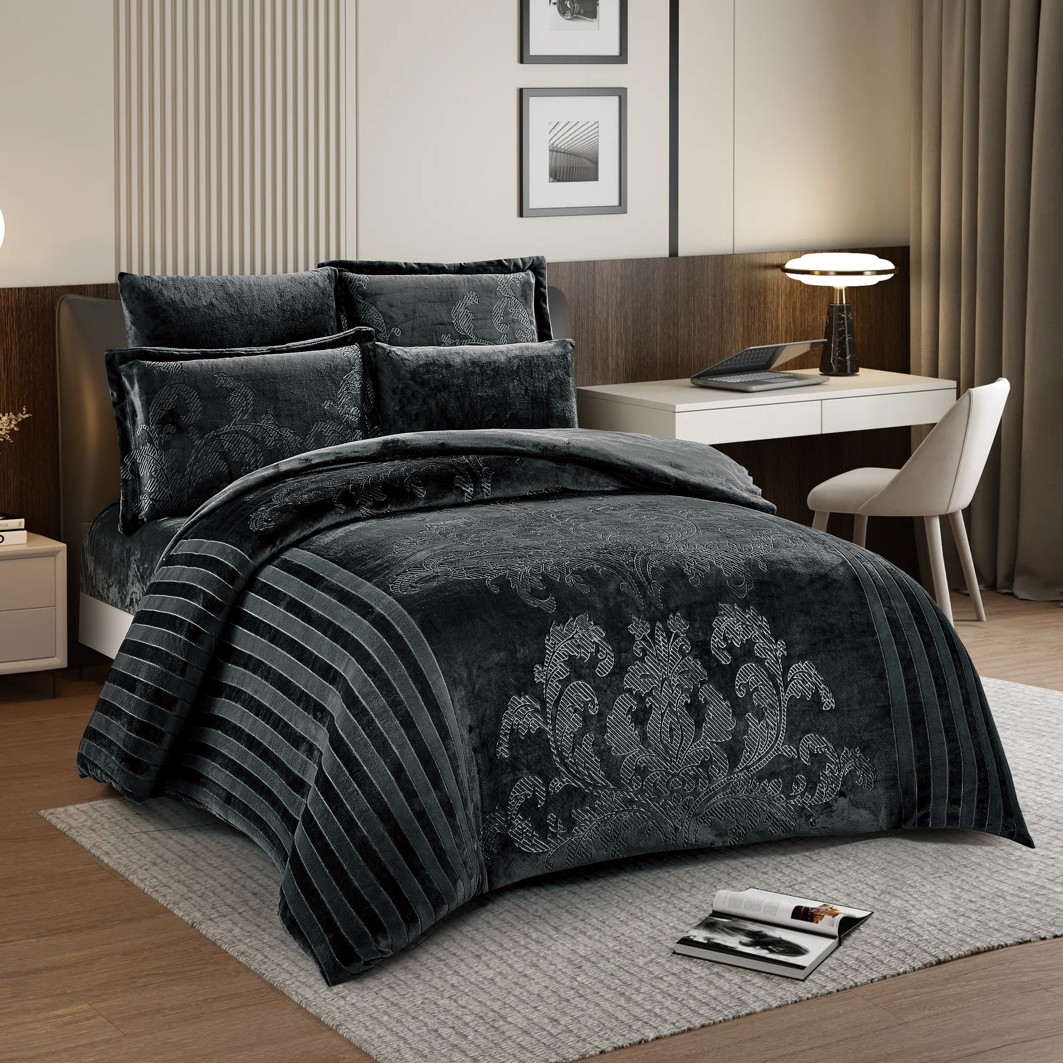 طقم لحاف مخملي منقوش مقاس كينج-household-bedding-comfortersandbedspreads-comforters-image-5