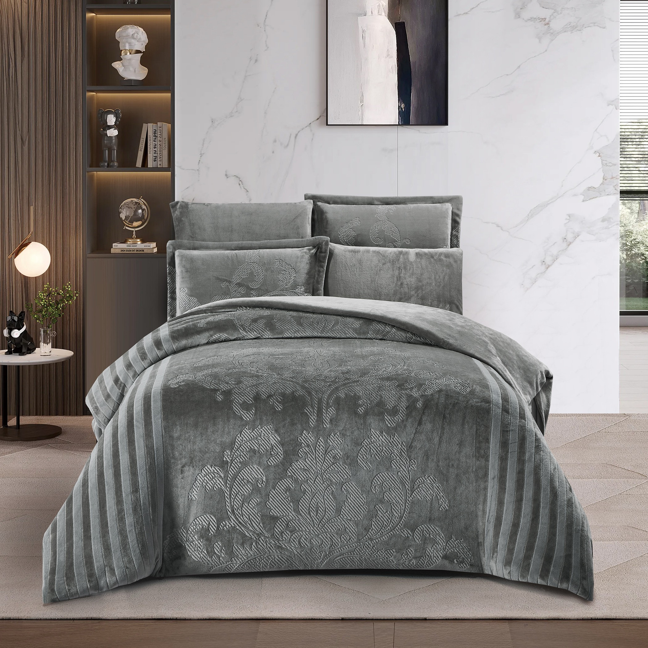 طقم لحاف مخملي منقوش للسرير-household-bedding-comfortersandbedspreads-comforters-image-1