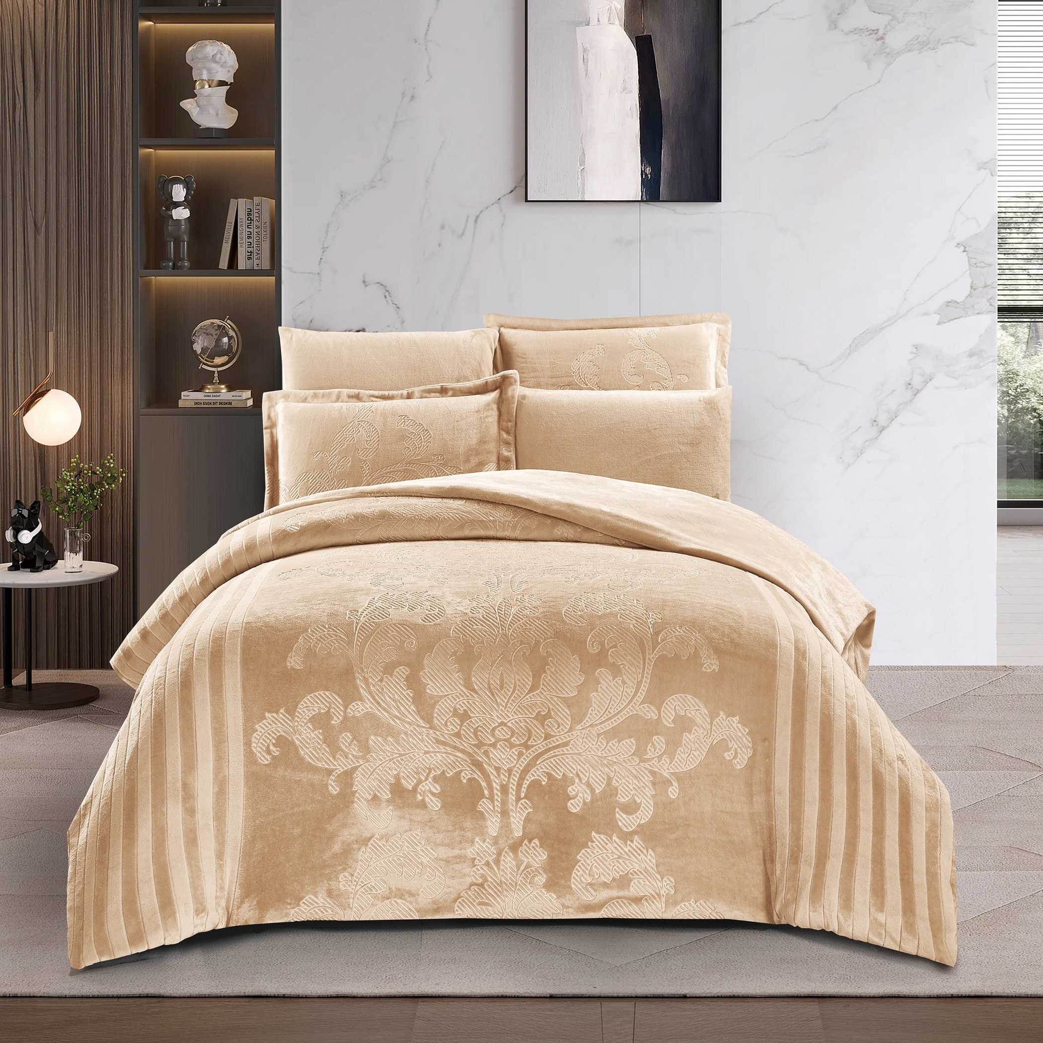طقم لحاف مخملي منقوش، كينج-household-bedding-comfortersandbedspreads-comforters-image-2