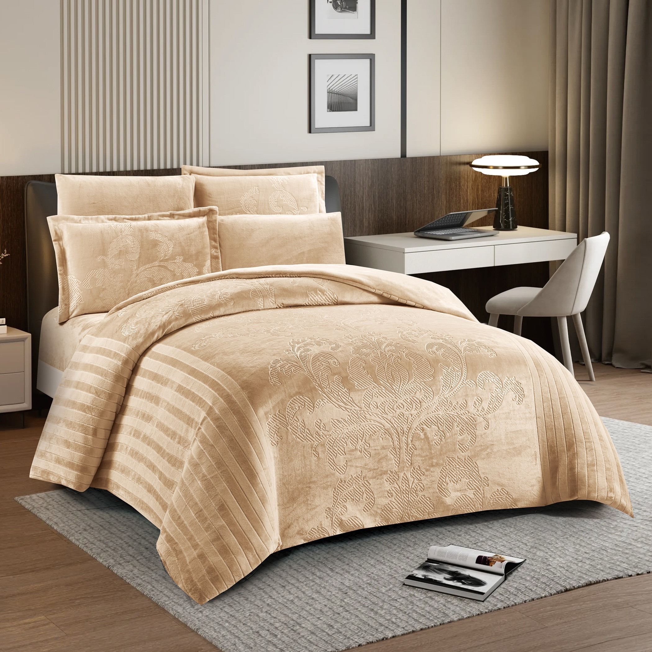 طقم لحاف مخملي منقوش، كينج-household-bedding-comfortersandbedspreads-comforters-image-6