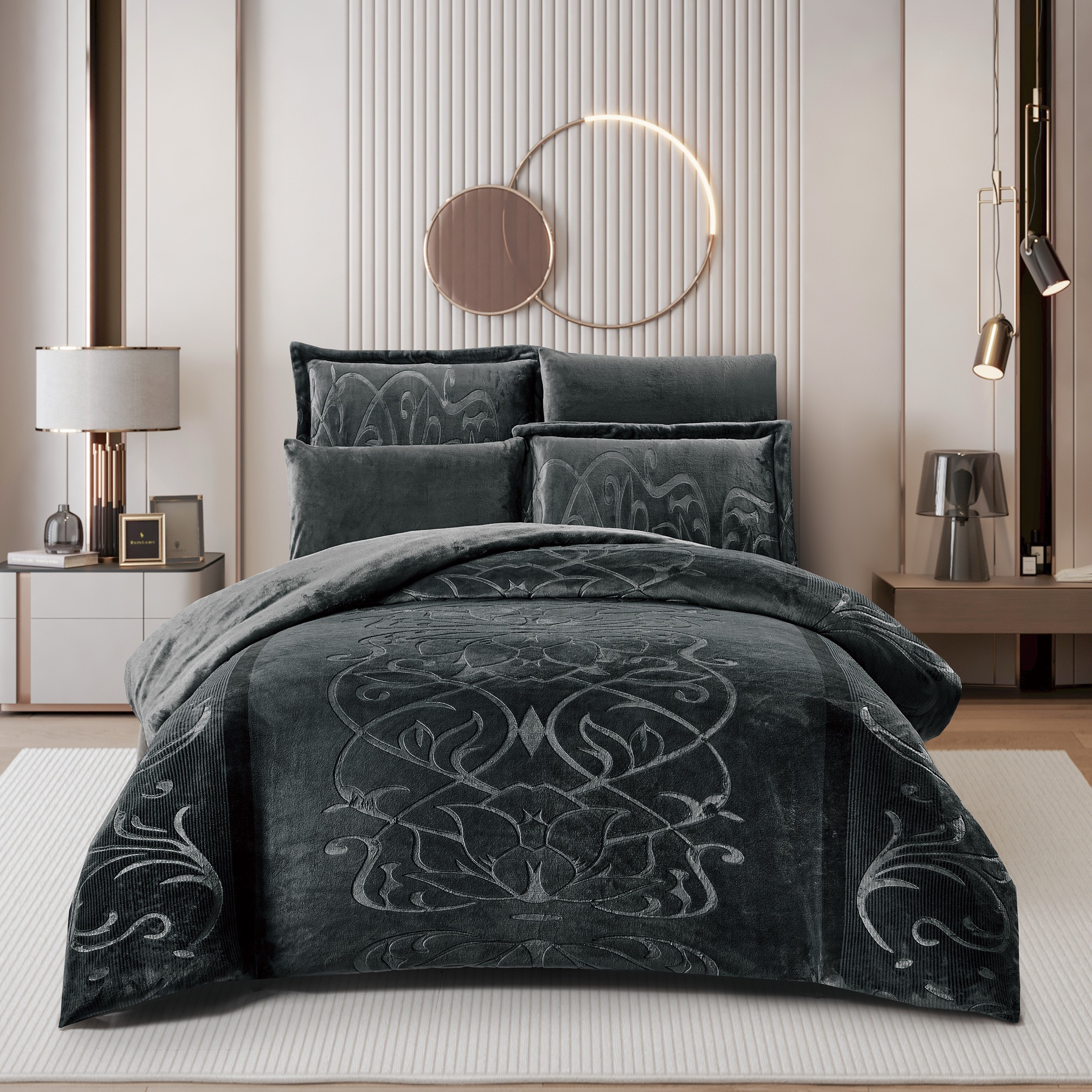 طقم لحاف مخملي منقوش كينج-household-bedding-comfortersandbedspreads-comforters-image-1