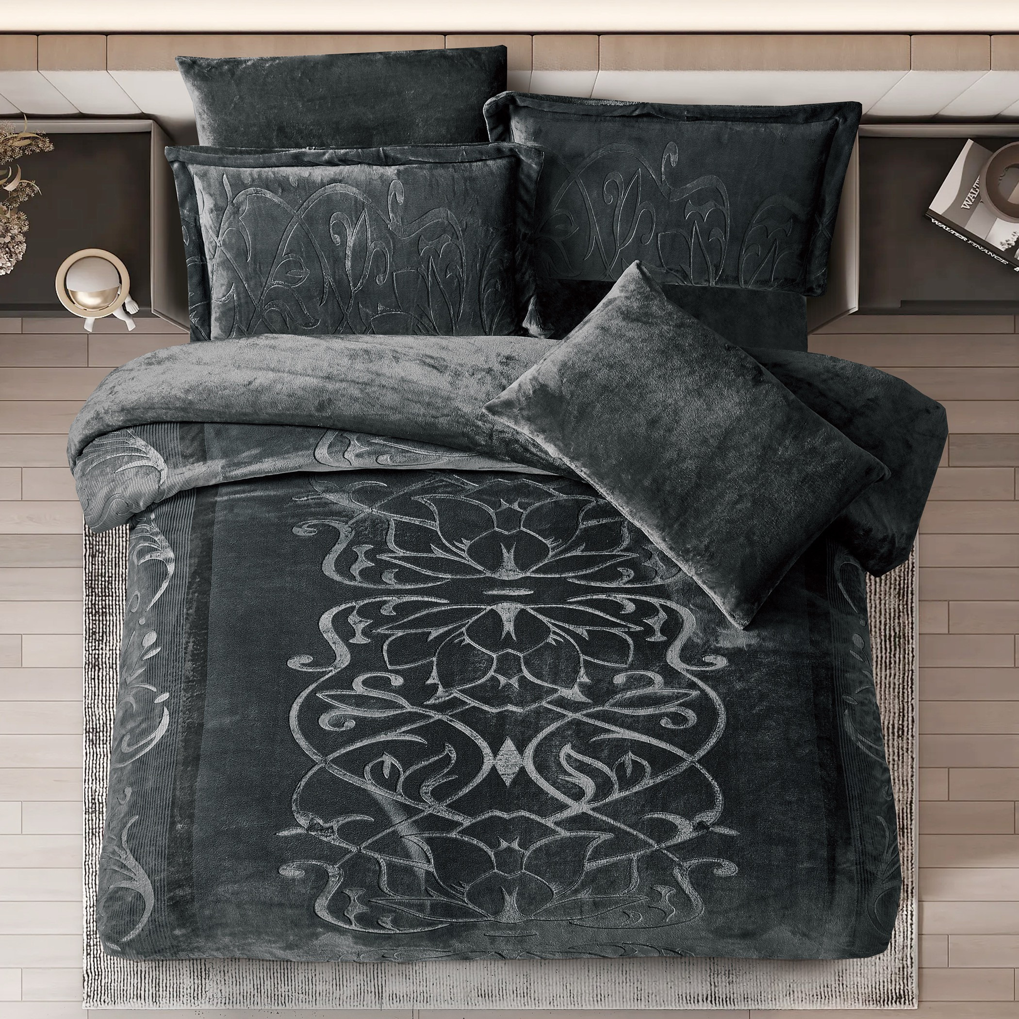 طقم لحاف مخملي منقوش كينج-household-bedding-comfortersandbedspreads-comforters-image-2