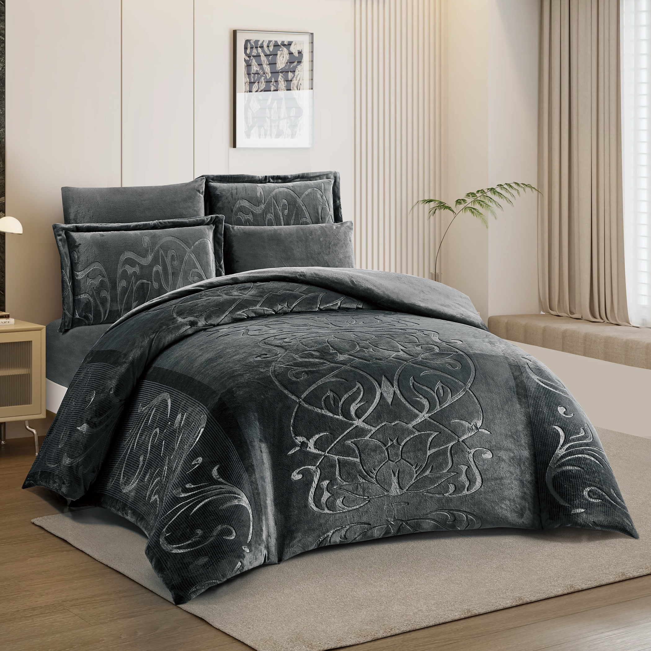طقم لحاف مخملي منقوش كينج-household-bedding-comfortersandbedspreads-comforters-image-6