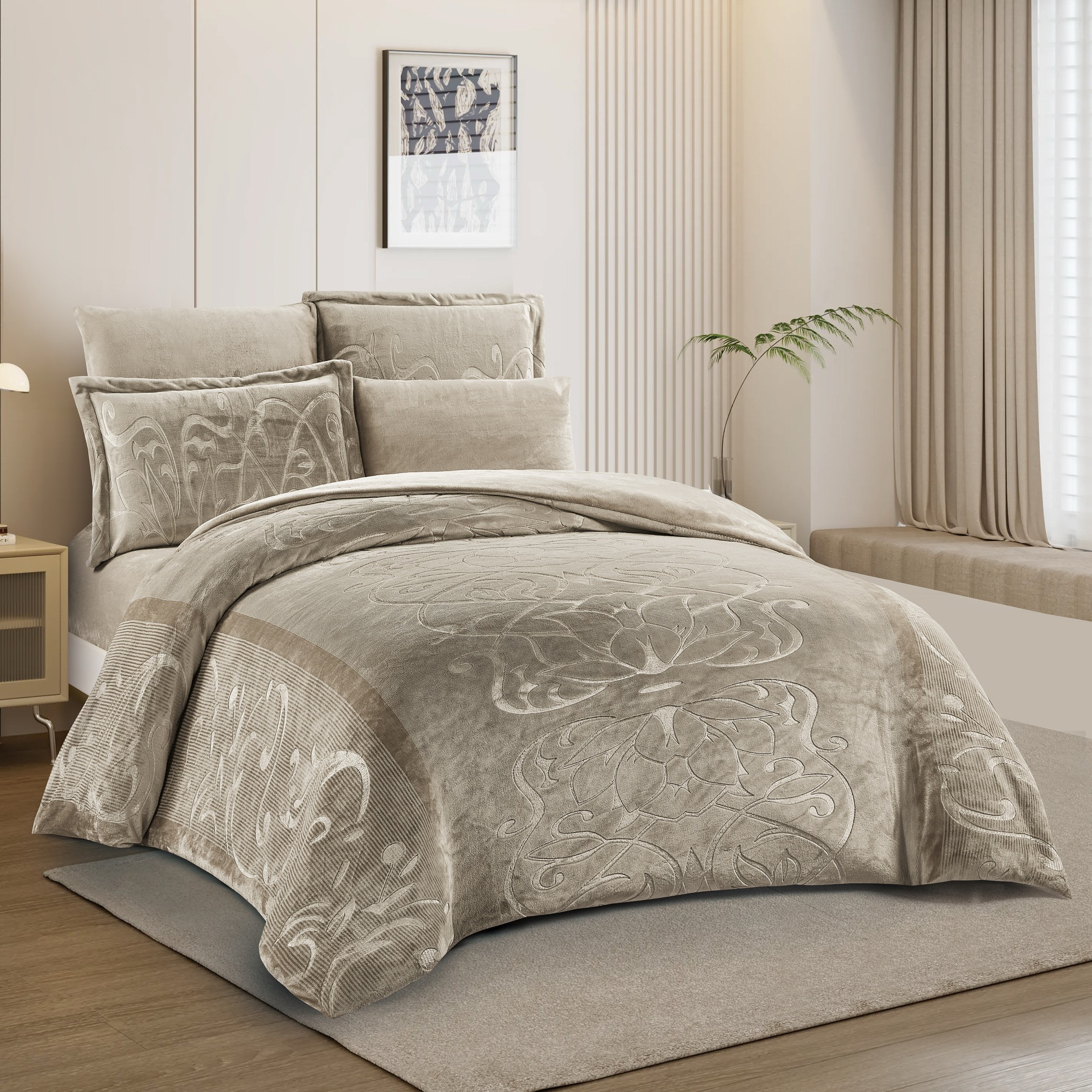 طقم لحاف مخملي منقوش فخم-household-bedding-comfortersandbedspreads-comforters-image-6