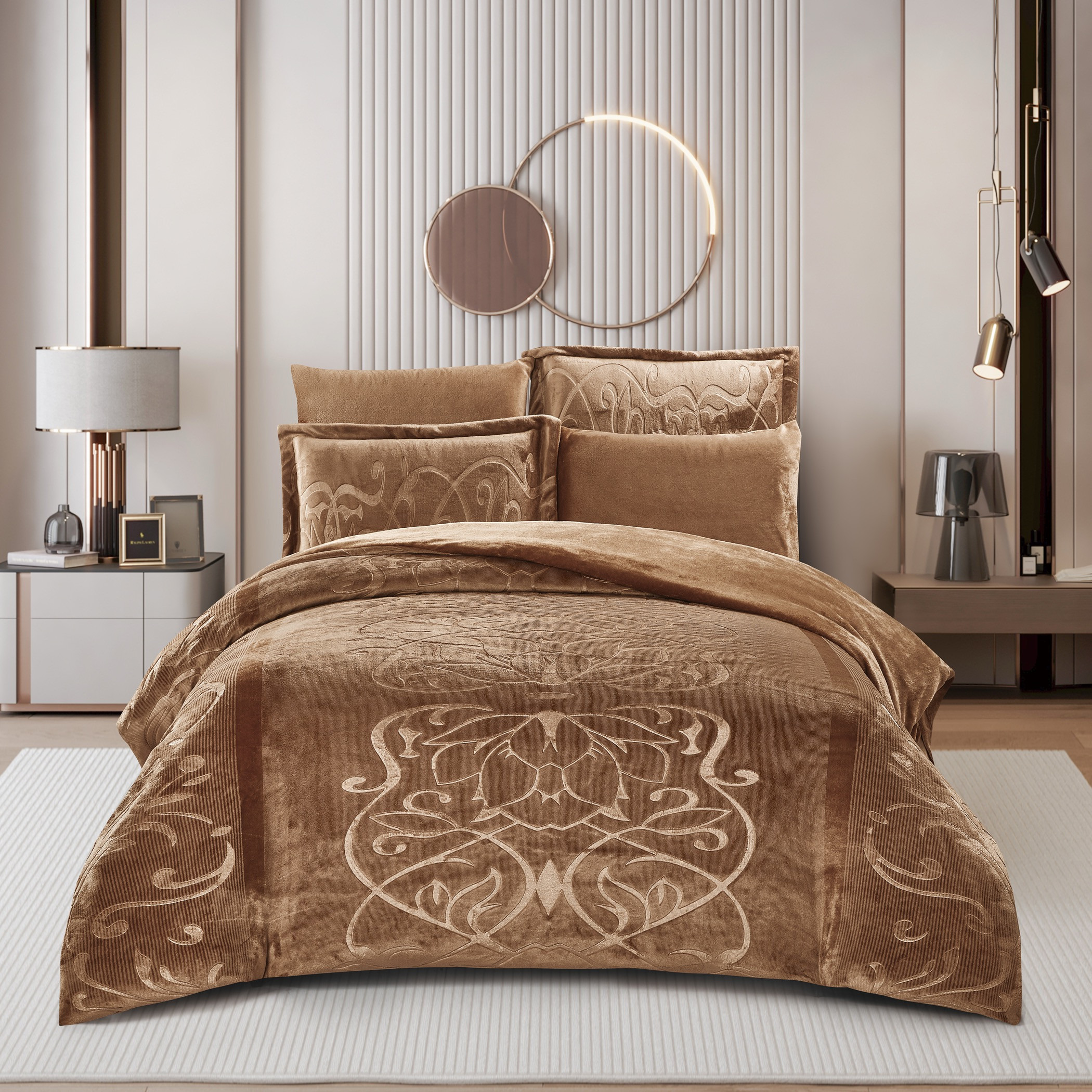 طقم لحاف مخملي منقوش كينج-household-bedding-comfortersandbedspreads-comforters-image-1