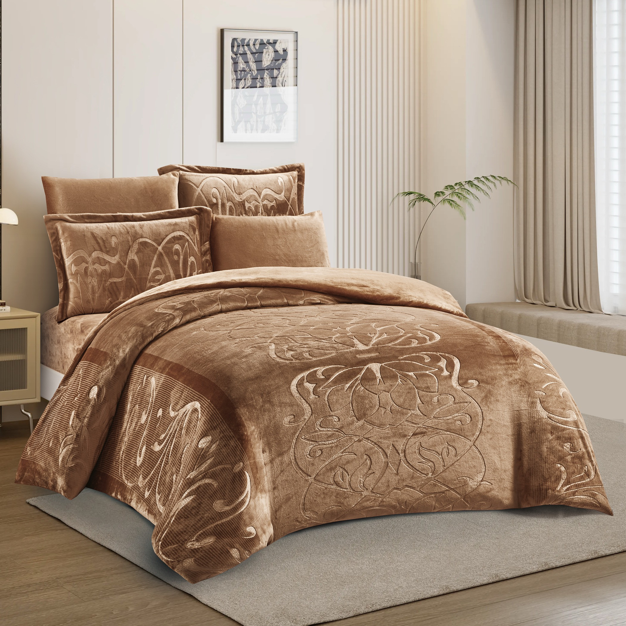 طقم لحاف مخملي منقوش كينج-household-bedding-comfortersandbedspreads-comforters-image-5