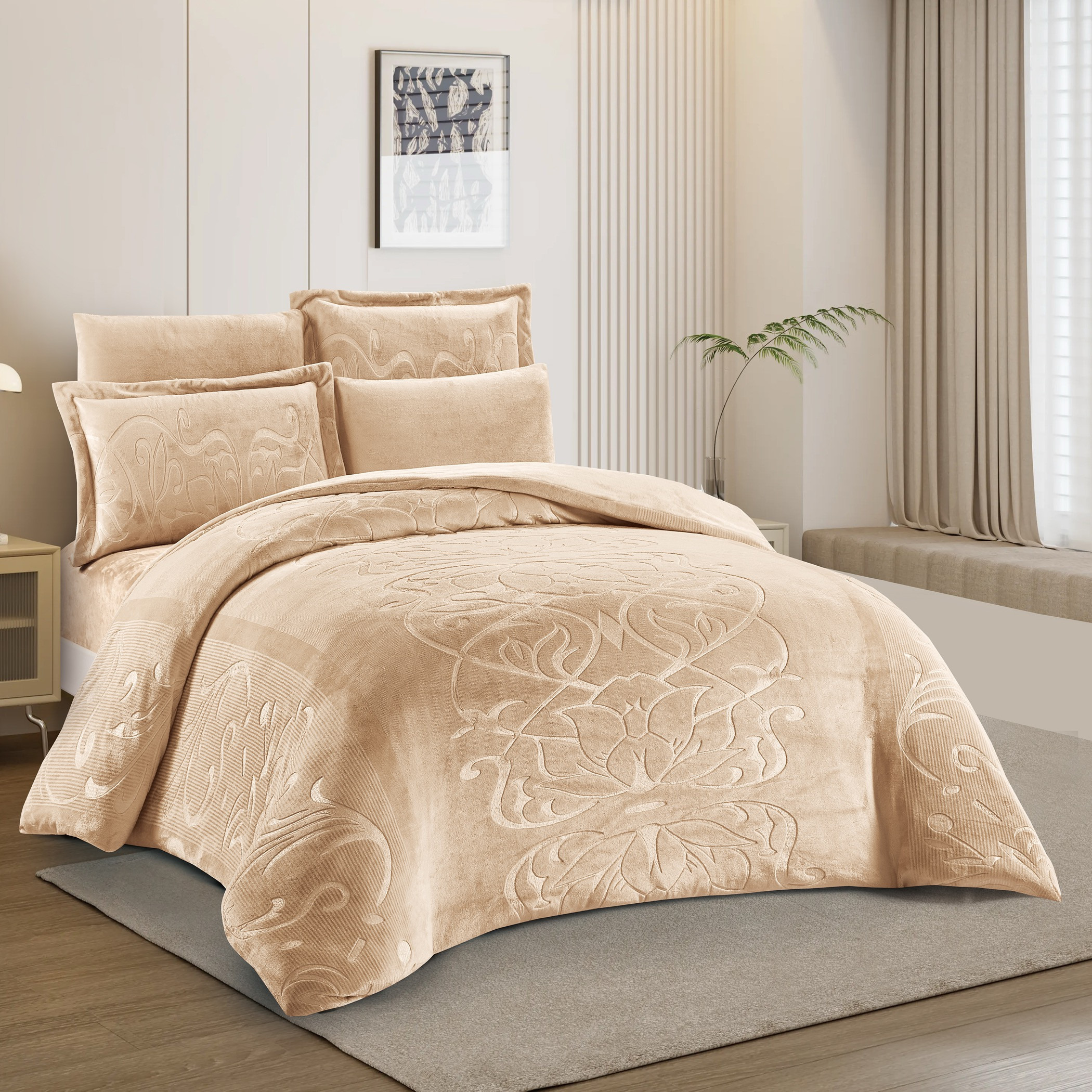 طقم لحاف مخمل منقوش كينج-household-bedding-comfortersandbedspreads-comforters-image-6
