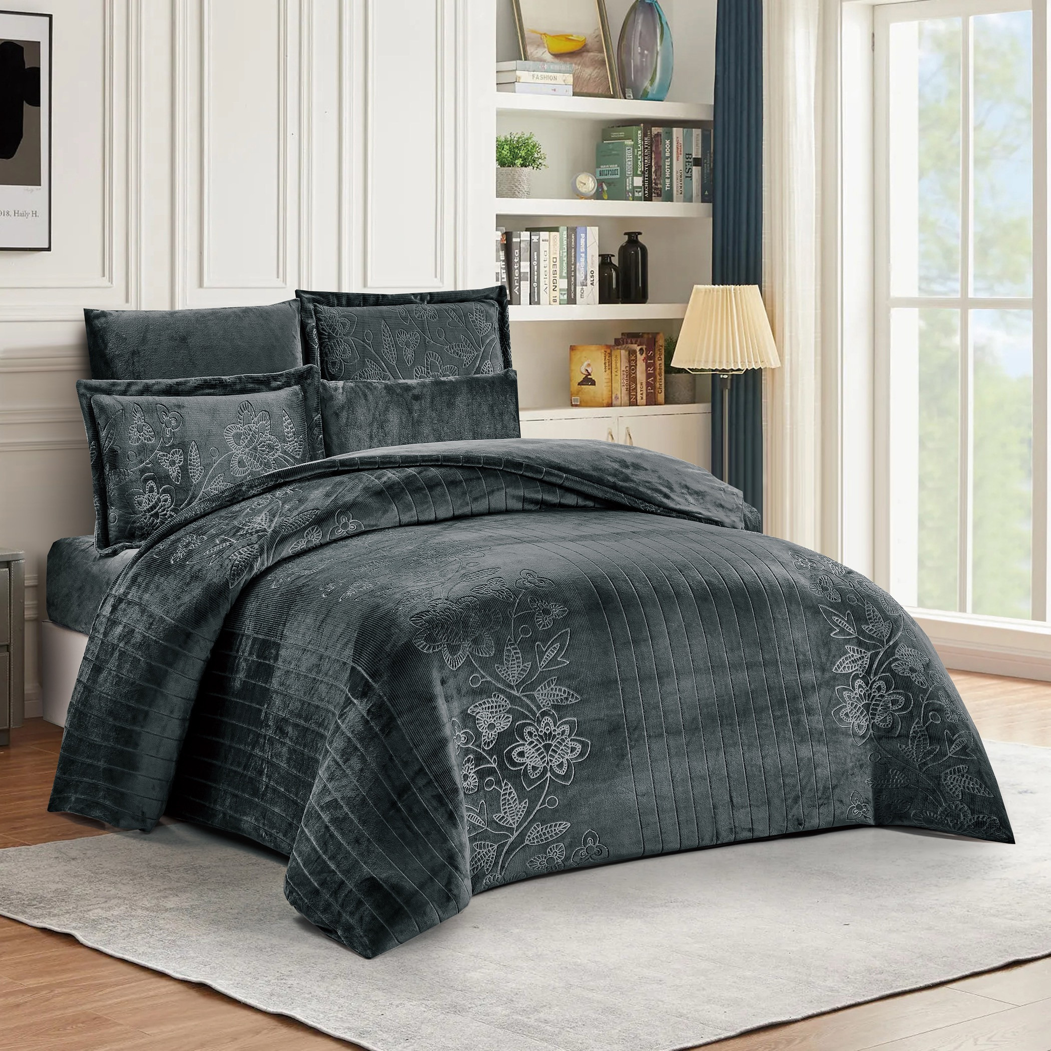 طقم لحاف مخملي منقوش كينج-household-bedding-comfortersandbedspreads-comforters-image-6