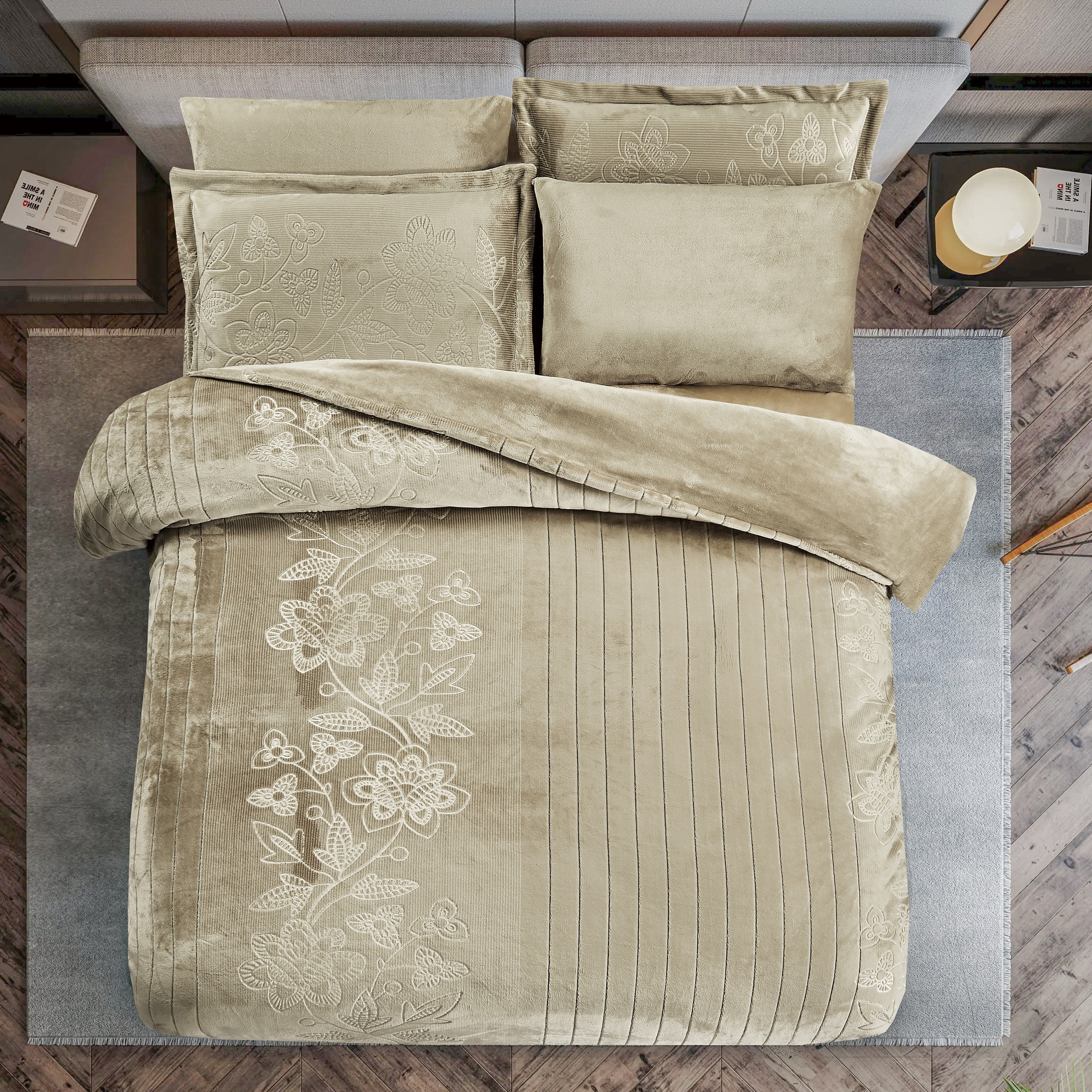 Embossed Velvet Comforter Set Floral Beige-household-bedding-comfortersandbedspreads-comforters-image-2