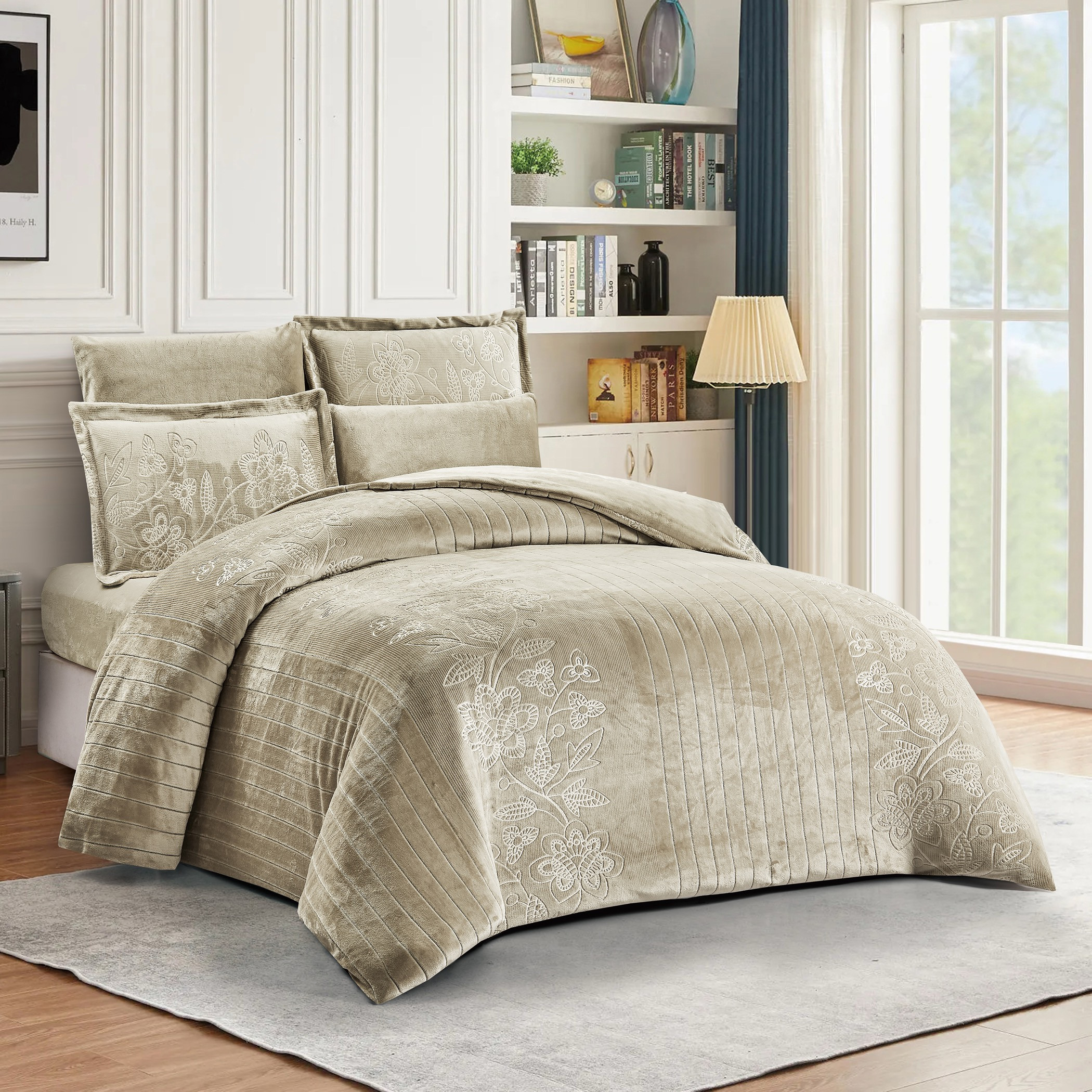 Embossed Velvet Comforter Set Floral Beige-household-bedding-comfortersandbedspreads-comforters-image-6