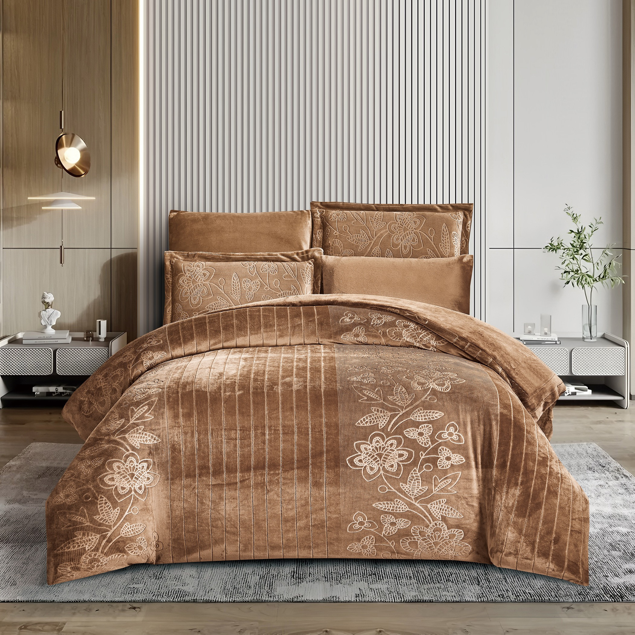 Embossed Floral Velvet Comforter Set-household-bedding-comfortersandbedspreads-comforters-image-1