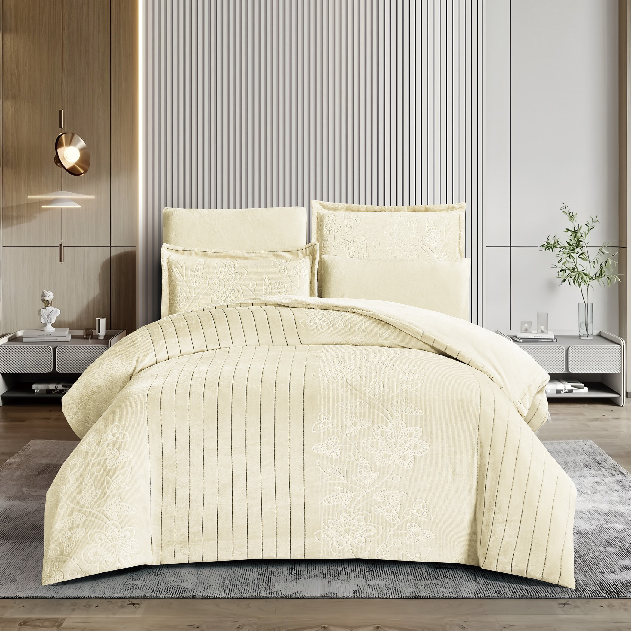 طقم لحاف مخملي بنقشة زهور-household-bedding-comfortersandbedspreads-comforters-image-1