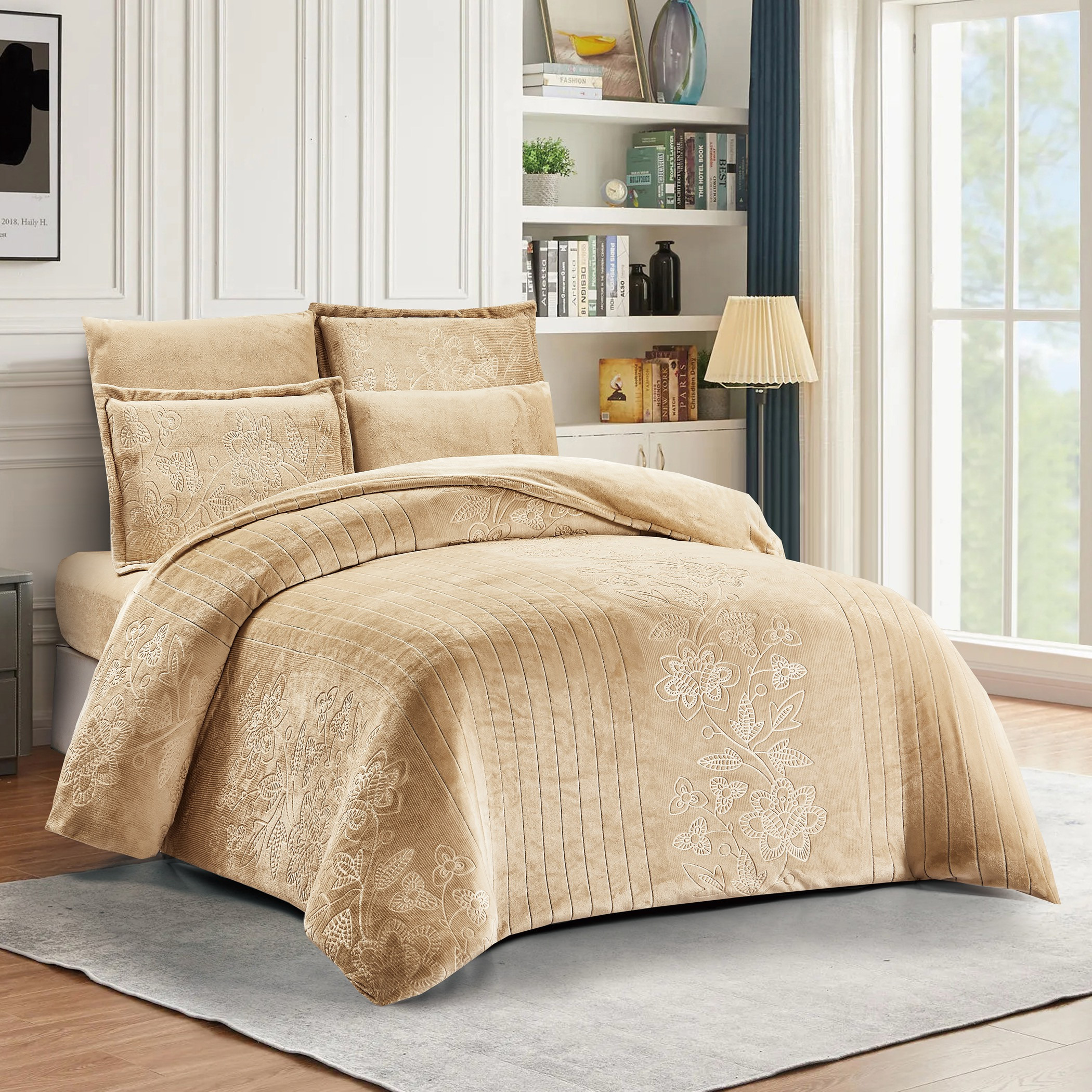 طقم لحاف مخملي منقوش بتصميم زهري-household-bedding-comfortersandbedspreads-comforters-image-6