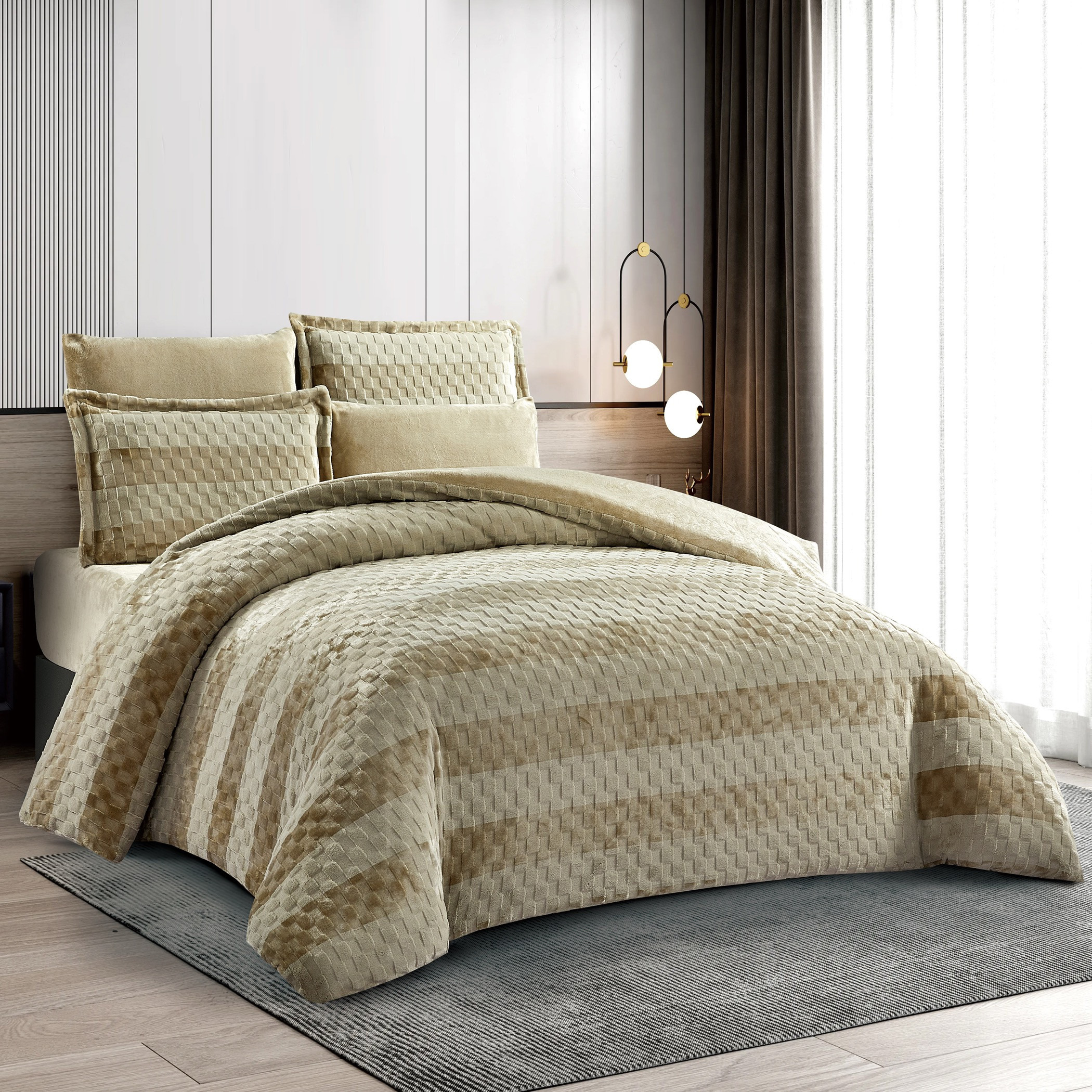 Woven Pattern Velvet Comforter Set-household-bedding-comfortersandbedspreads-comforters-image-1