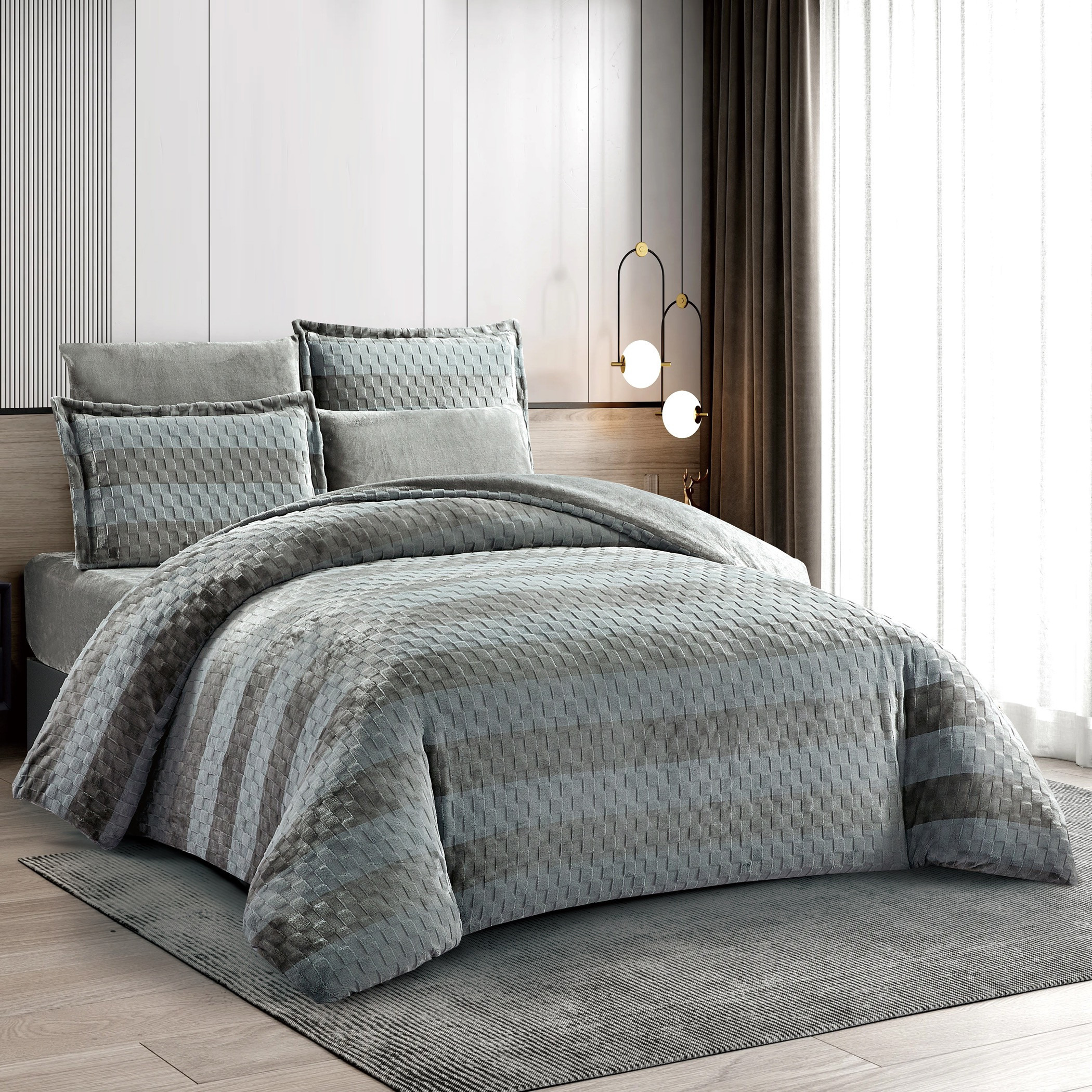 Woven Stripe Plush Comforter Set-household-bedding-comfortersandbedspreads-comforters-image-4