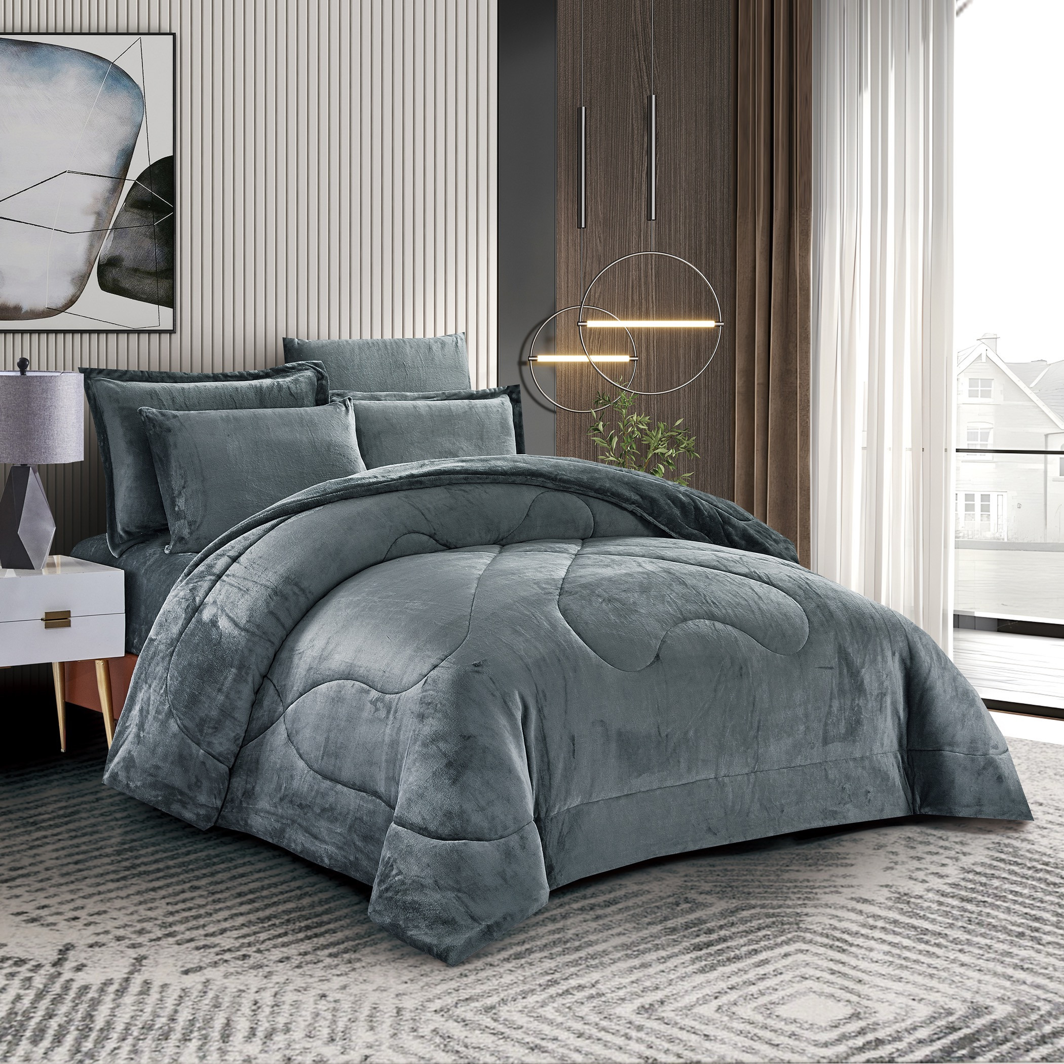 طقم لحاف مخملي فاخر مقاس كينغ-household-bedding-comfortersandbedspreads-comforters-image-2
