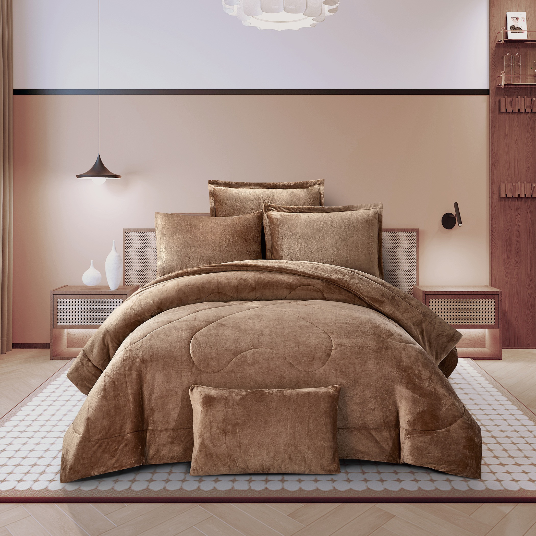 Plush Velvet Comforter Set Brown-household-bedding-comfortersandbedspreads-comforters-image-1