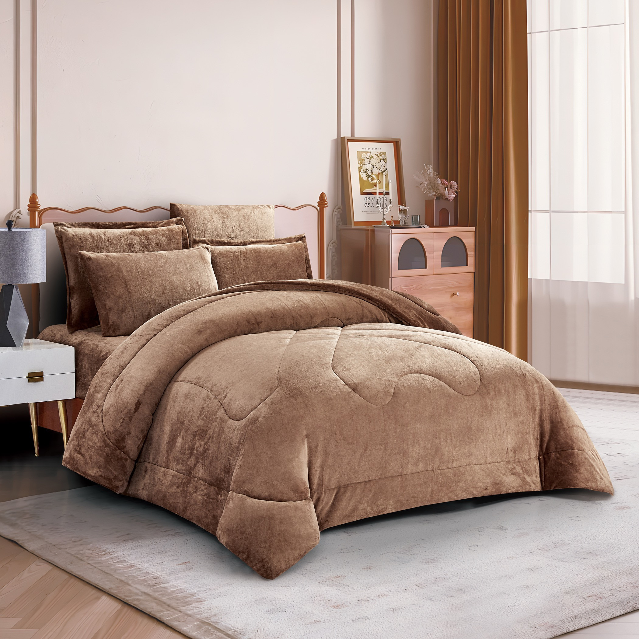 Plush Velvet Comforter Set Brown-household-bedding-comfortersandbedspreads-comforters-image-2