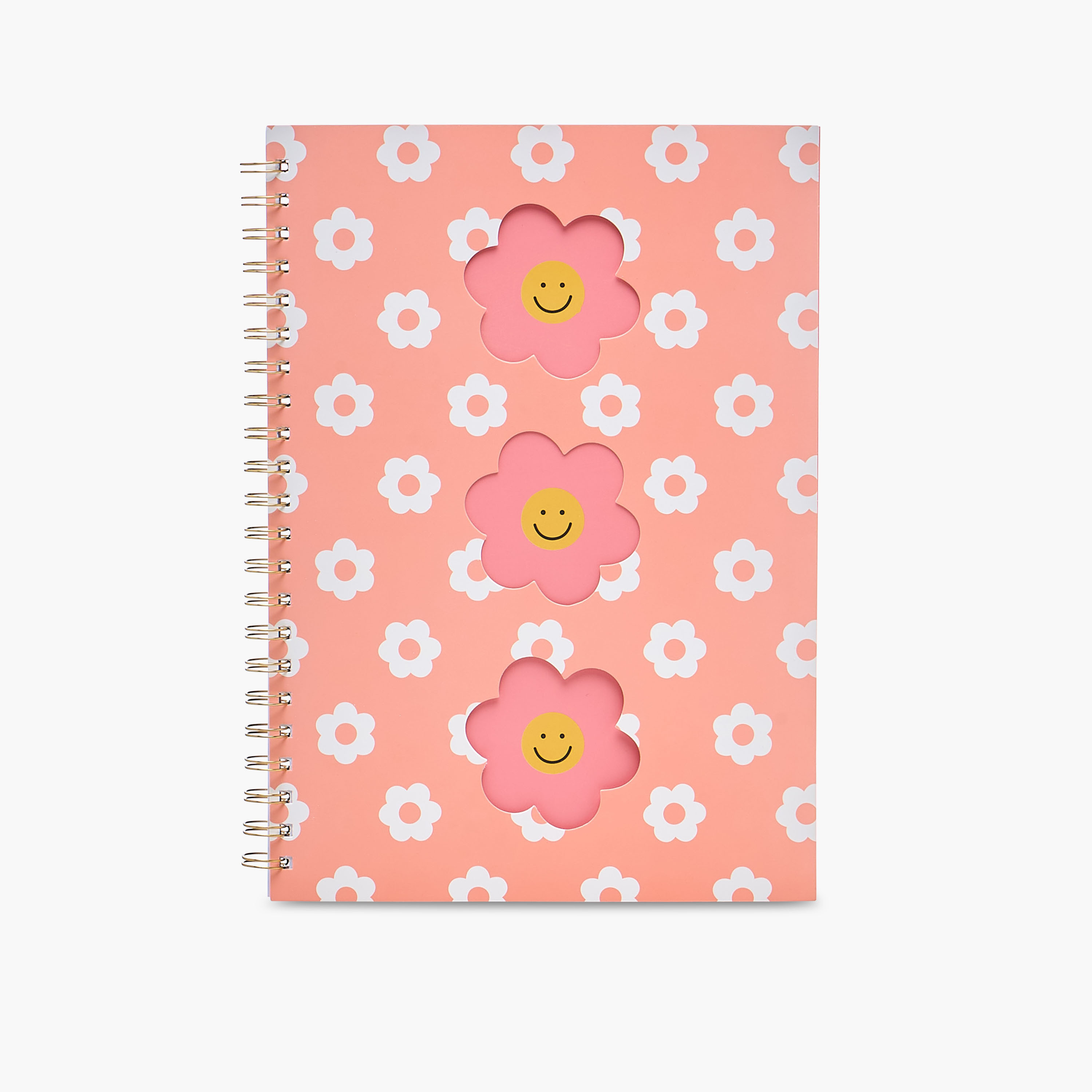 Smiley Flower Print A4 Notebook with Spiral Binding - 60 Pages-school-stationery-notebooks-image-1