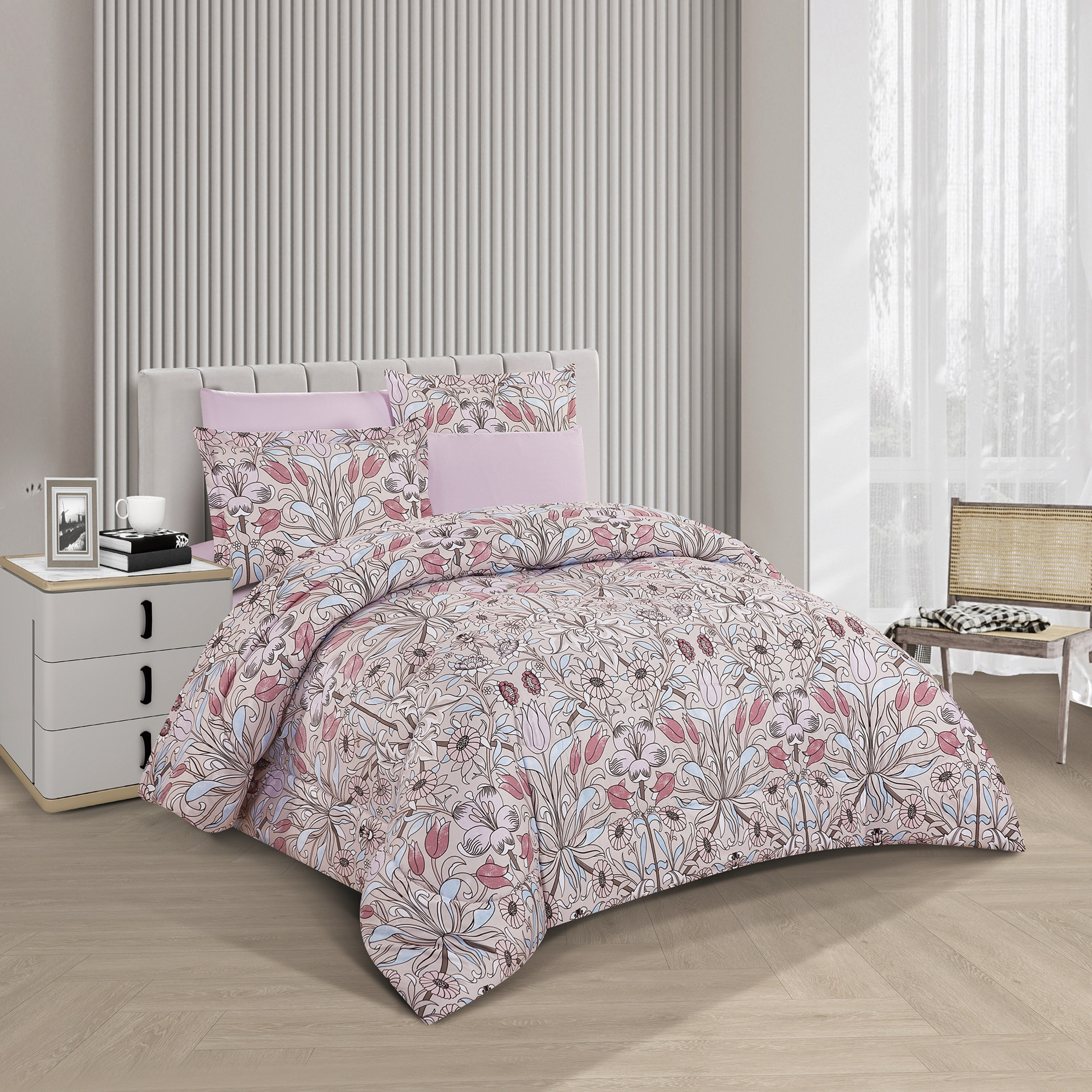 طقم لحاف مطبوع وجهين حجم كينج-household-bedding-comfortersandbedspreads-comforters-image-1